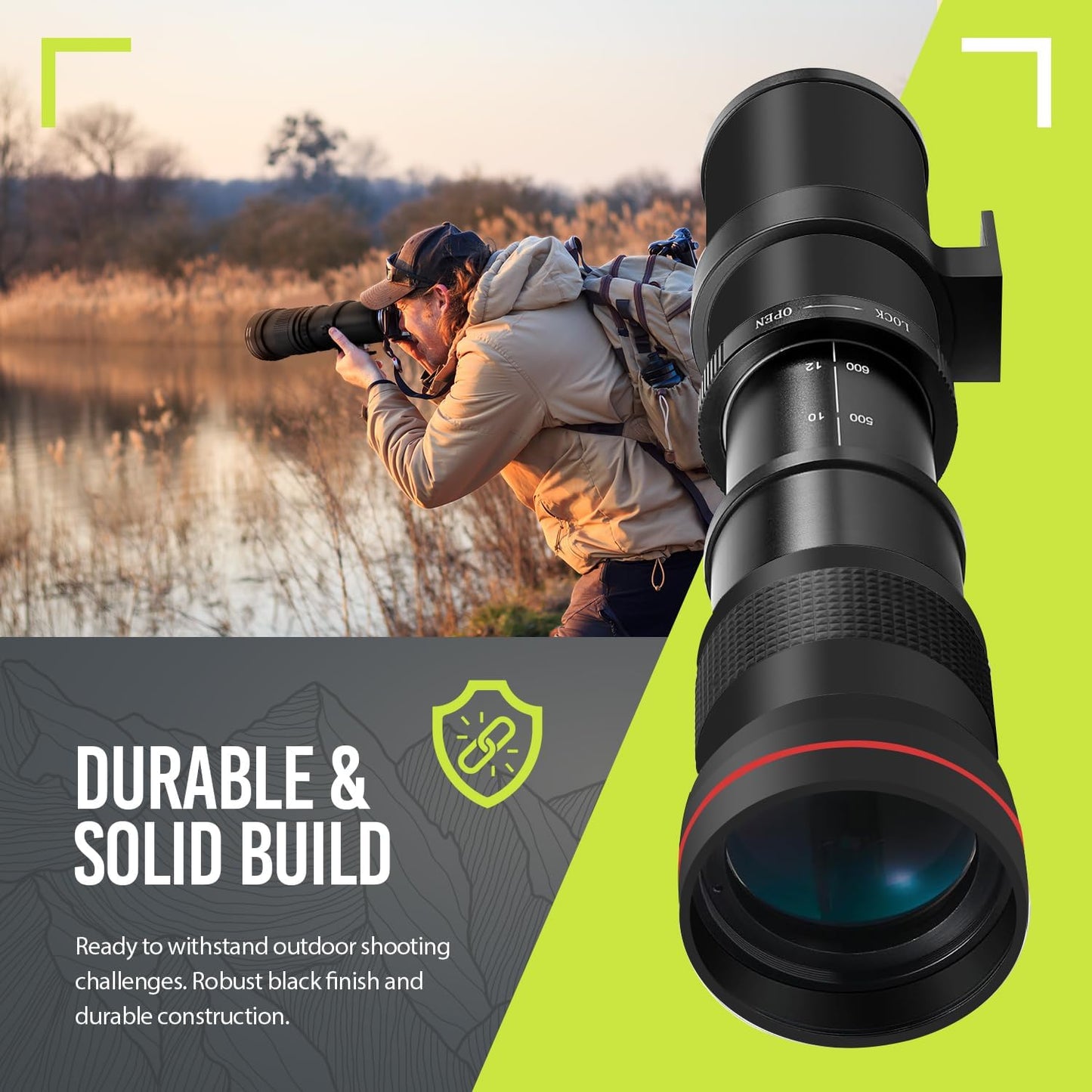 High Power 420-1600mm f/8.3 Manual Telephoto Zoom Lens for Canon EOS R EOS R3 EOS R5 EOS R6 EOS R6 II EOS R7 EOS R8 EOS R10 EOS R50 EOS R100 EOS RP Mirrorless Cameras
