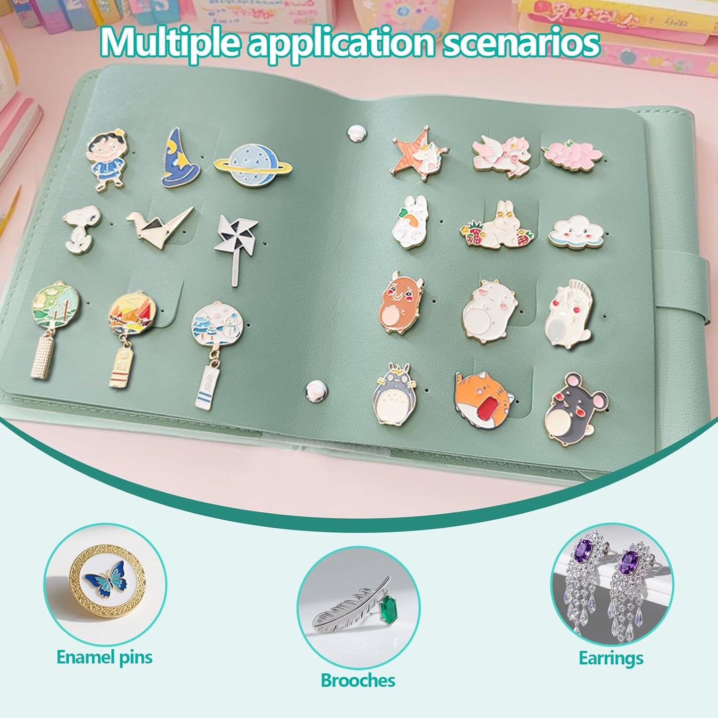 Libro de Exhibición de Alfileres de Esmalte - Organizador de Viaje de 4 Páginas de Cuero para Coleccionistas, Porta Alfileres de Solapa Portátil con Almacenamiento Seguro, Libro Compacto para