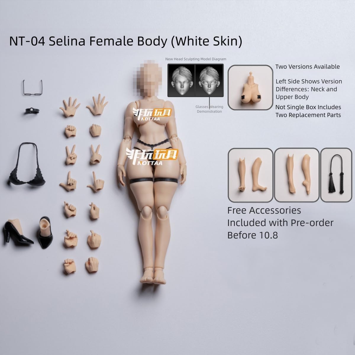 HiPlay NT-04 Non-Play Toy NOTTAA 1/12 Female Body Serena NT-04 Whitening Skin Removable Neck Parts Body Figure Super Movable