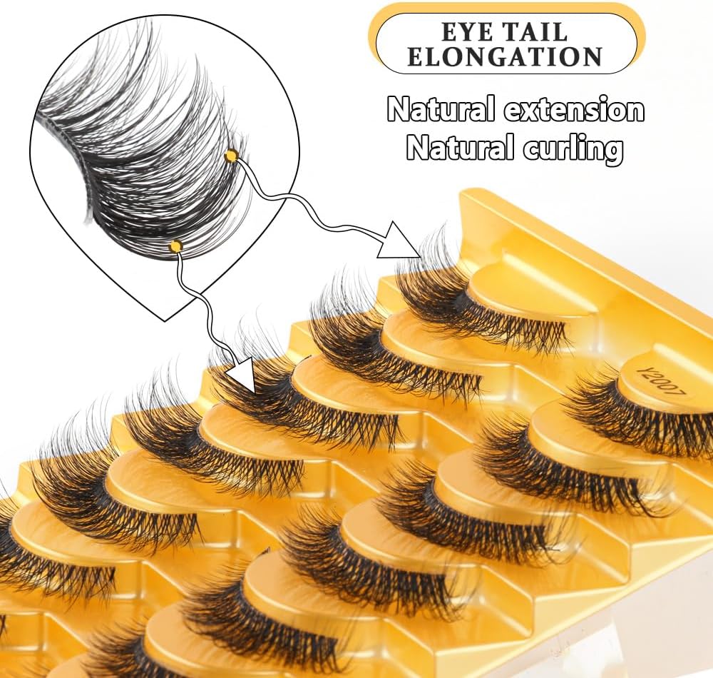 10 Pairs Transparent False Eyelashes Fake Mink Eyelashes Thick Soft Handmade Stage Daily Makeup Long Eyelashes (Y2007)