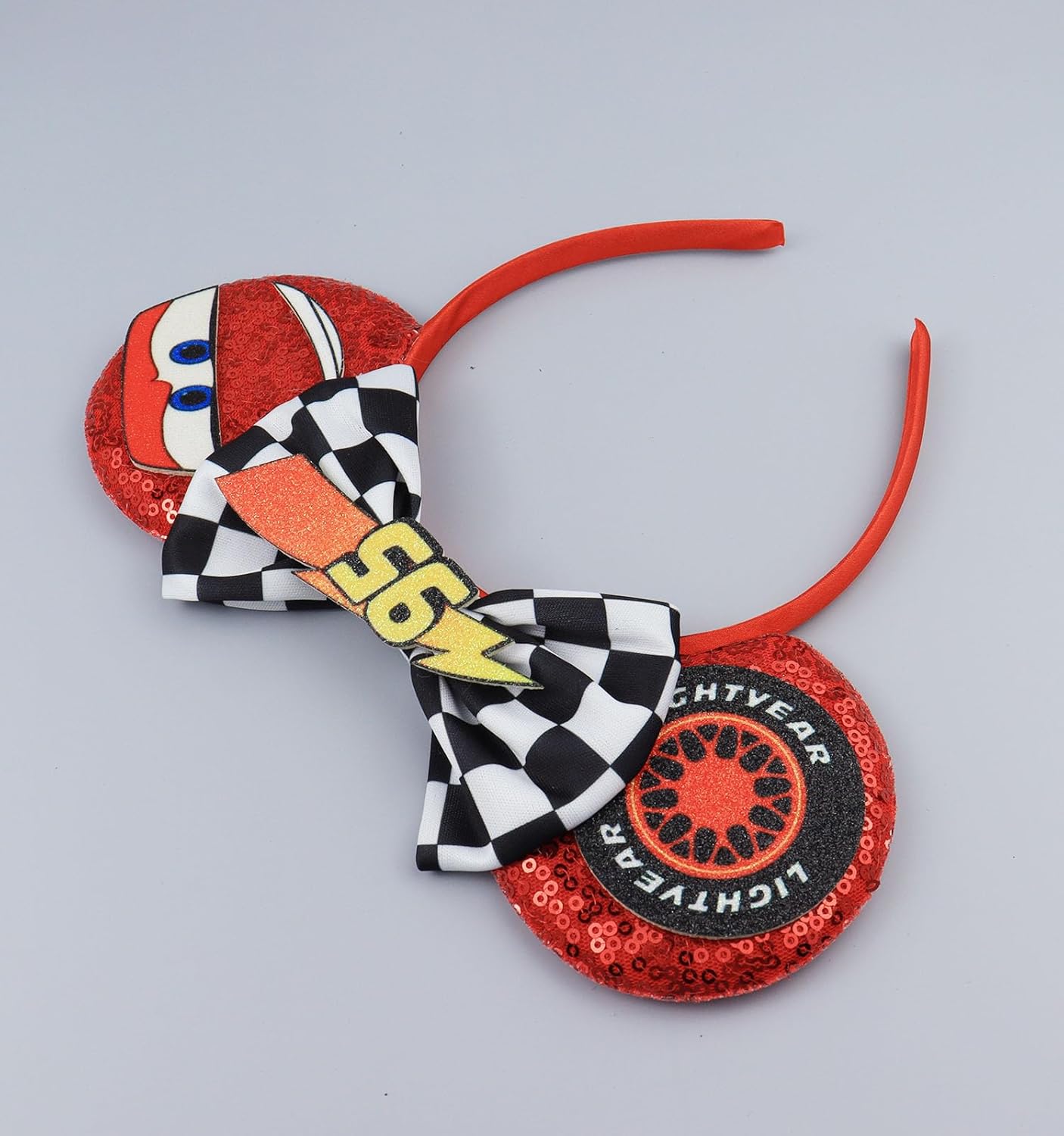 Diadema con orejas de ratón, diadema con orejas de auto de Lighting McQueen para fiesta de cumpleaños de niños - Diadema con orejas de auto