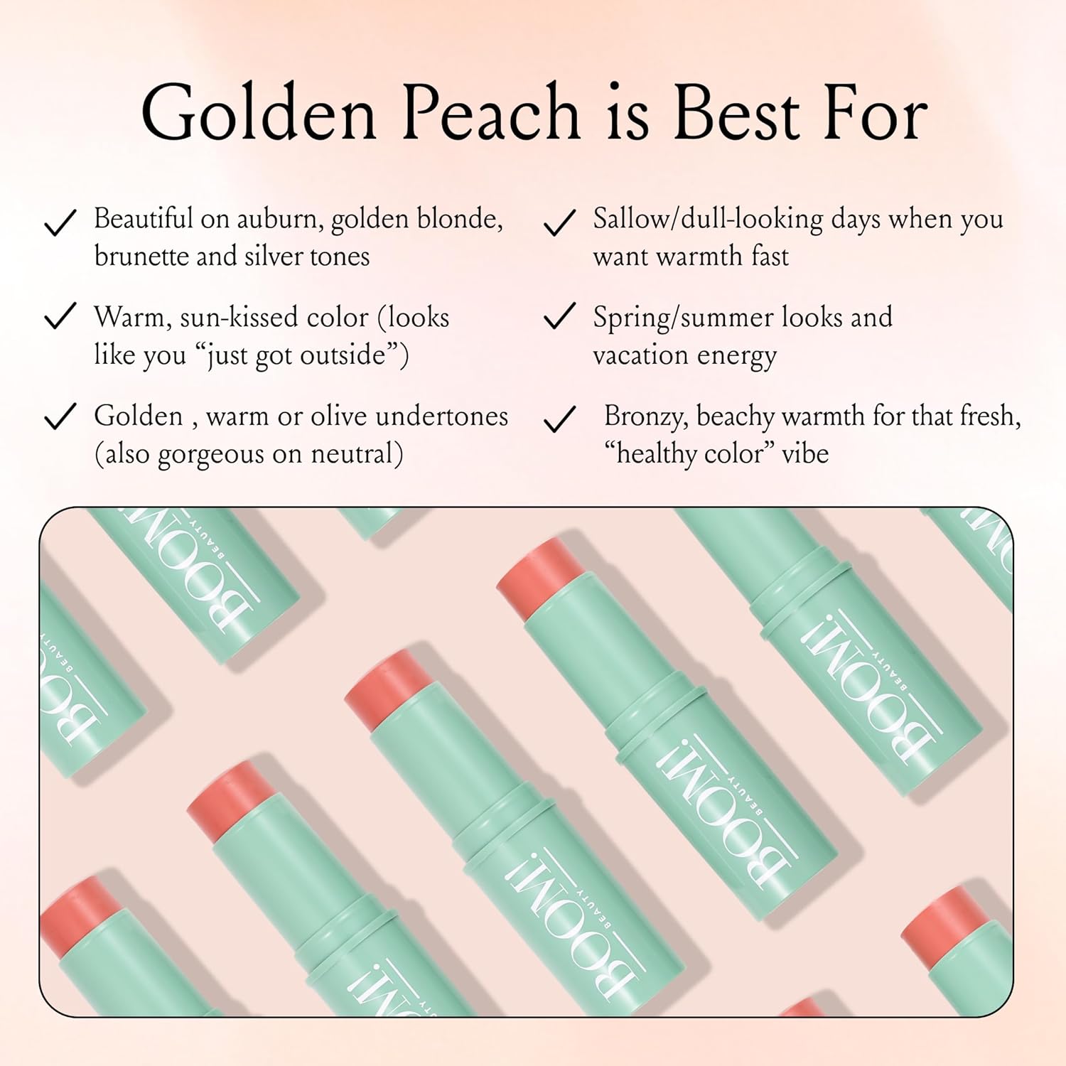 Barra y lápiz labial Boomstick Golden Peach® Warm Coral-Peach Blush | Multistick, vegano, maquillaje para mujeres mayores, piel madura, por Cindy Joseph