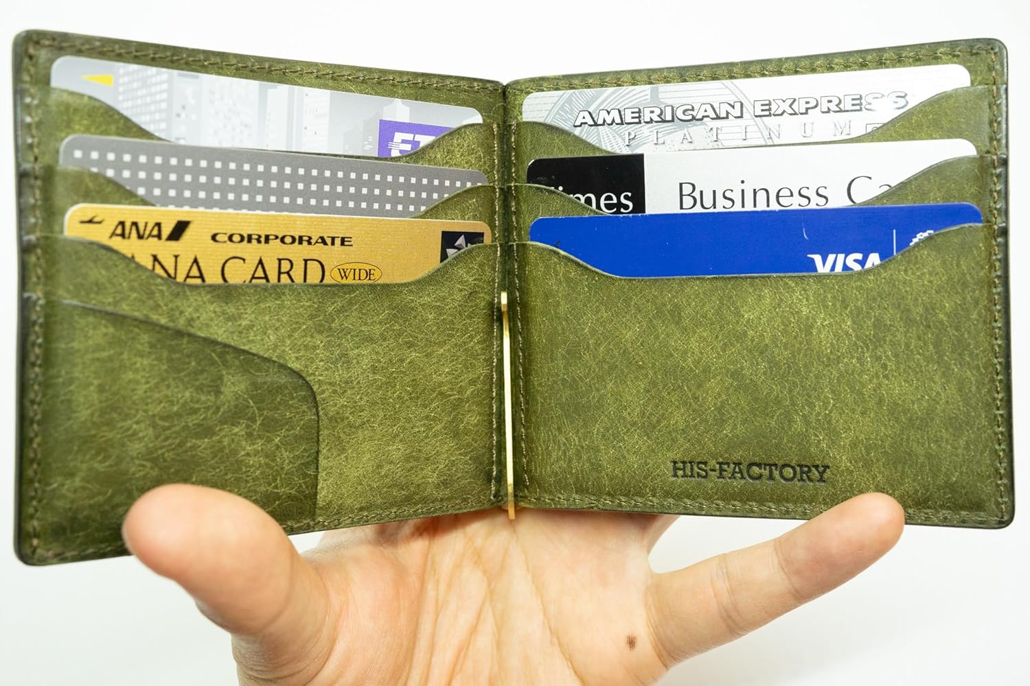 Hizu Factory Pueblo Genuine Leather Money Clip (with Coin Pocket) Made in Japan Artisan Handmade, oliva