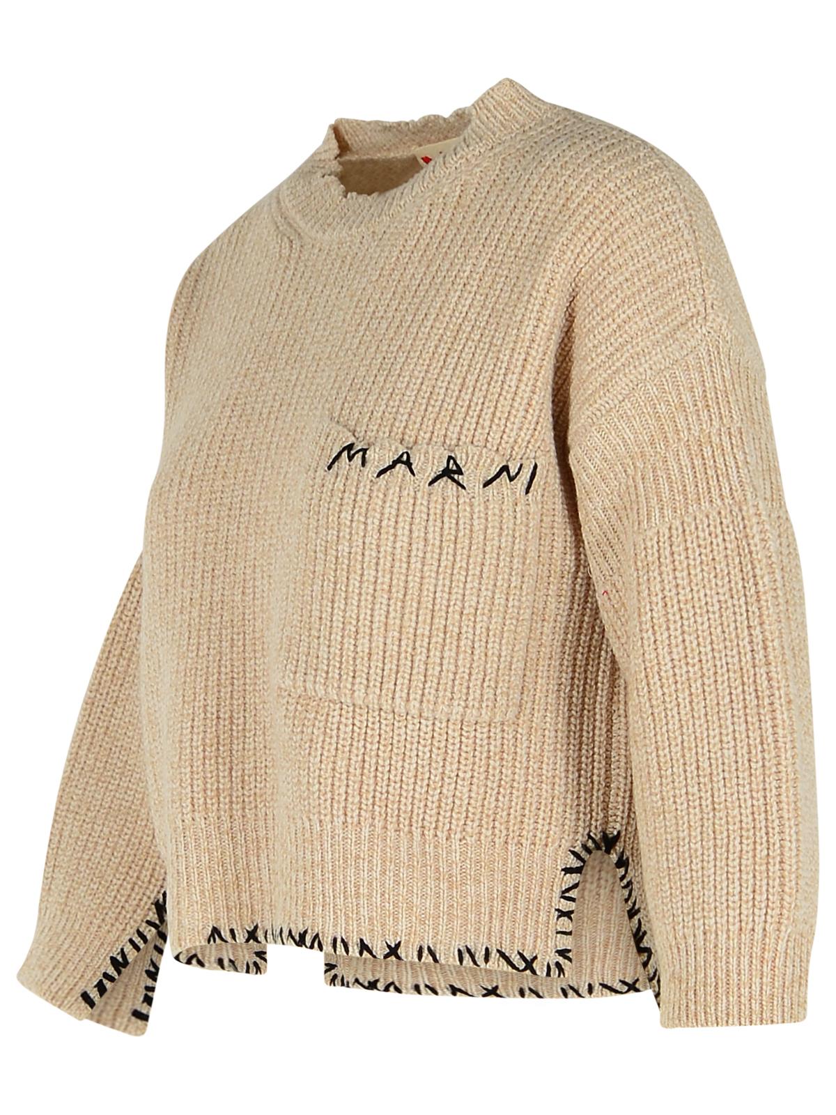 Marni Marni BeigeMoulinéバージンウールセーター「Marni Mending」刺繍 - Image 6