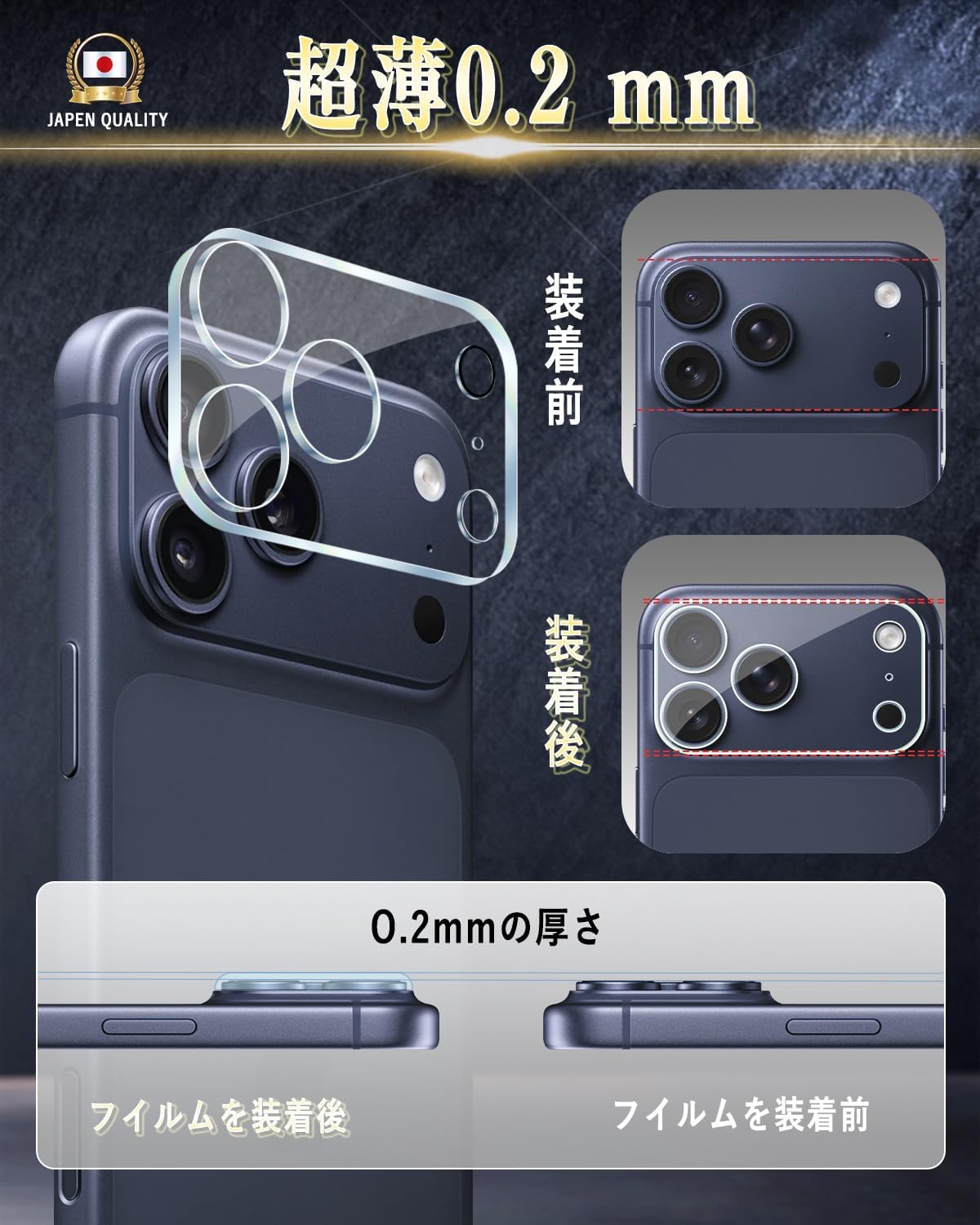 17 Pro Max Camera Film, Lens Film, Made in Japan, Asahi Glass, Full Protection, 9H Hardness, High Light Transmittance, Easy to Apply, Anti-Bubbles, Anti-Scratch, Dustproof, 17 Pro Max Camera Cover