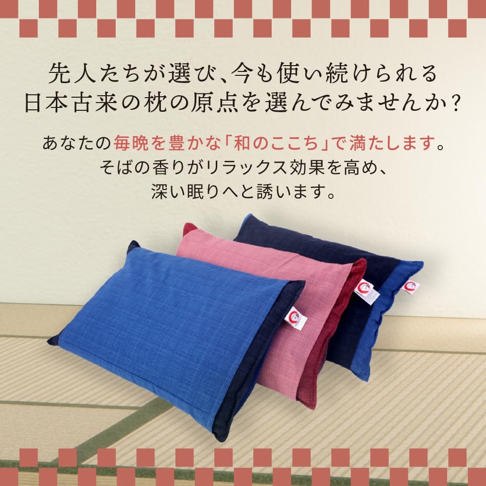 MORIPiLO 4621348 Morishita Buckwheat Hull Pillow, Made in Japan, Blue, 13.8 x 19.7 inches (35 x 50 cm), Washable Cover, Japanese Pattern, 100% Cotton Material