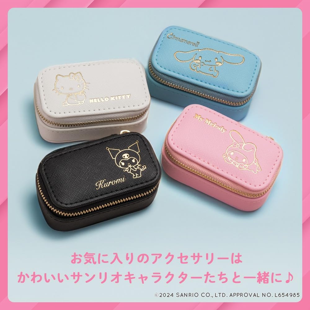 L'a Poume Sanrio Jewelry Case Accessory Ring Ring Small Mini Pouch Portable Portable Travel Cinnamon Roll Chromi My Melody Hello Kitty (Chrome Black))