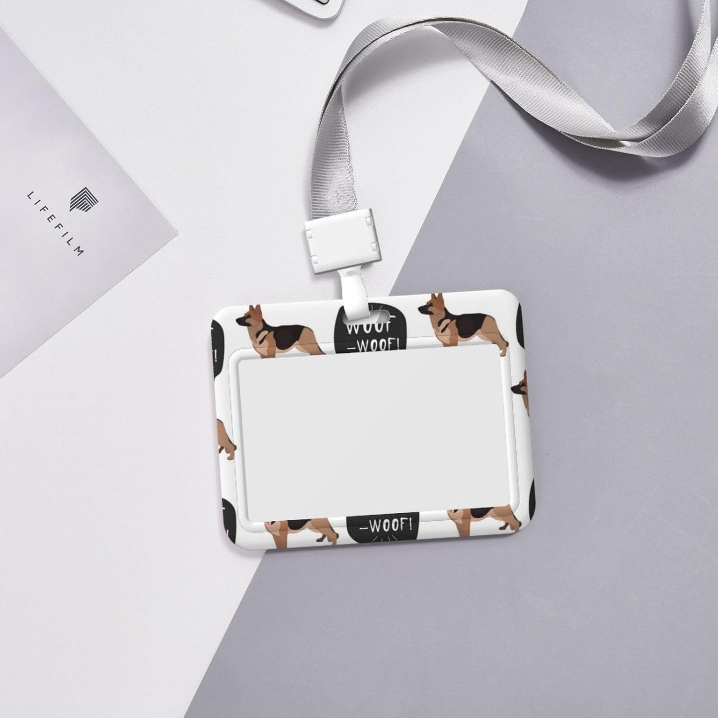 Pass Case, Commuter Pass/ID Card Case, Dog, German Shepherd, Horizontal Type, Name Card Case, Thin Card Case, Cute Anime, Clip Holder, Reel Included