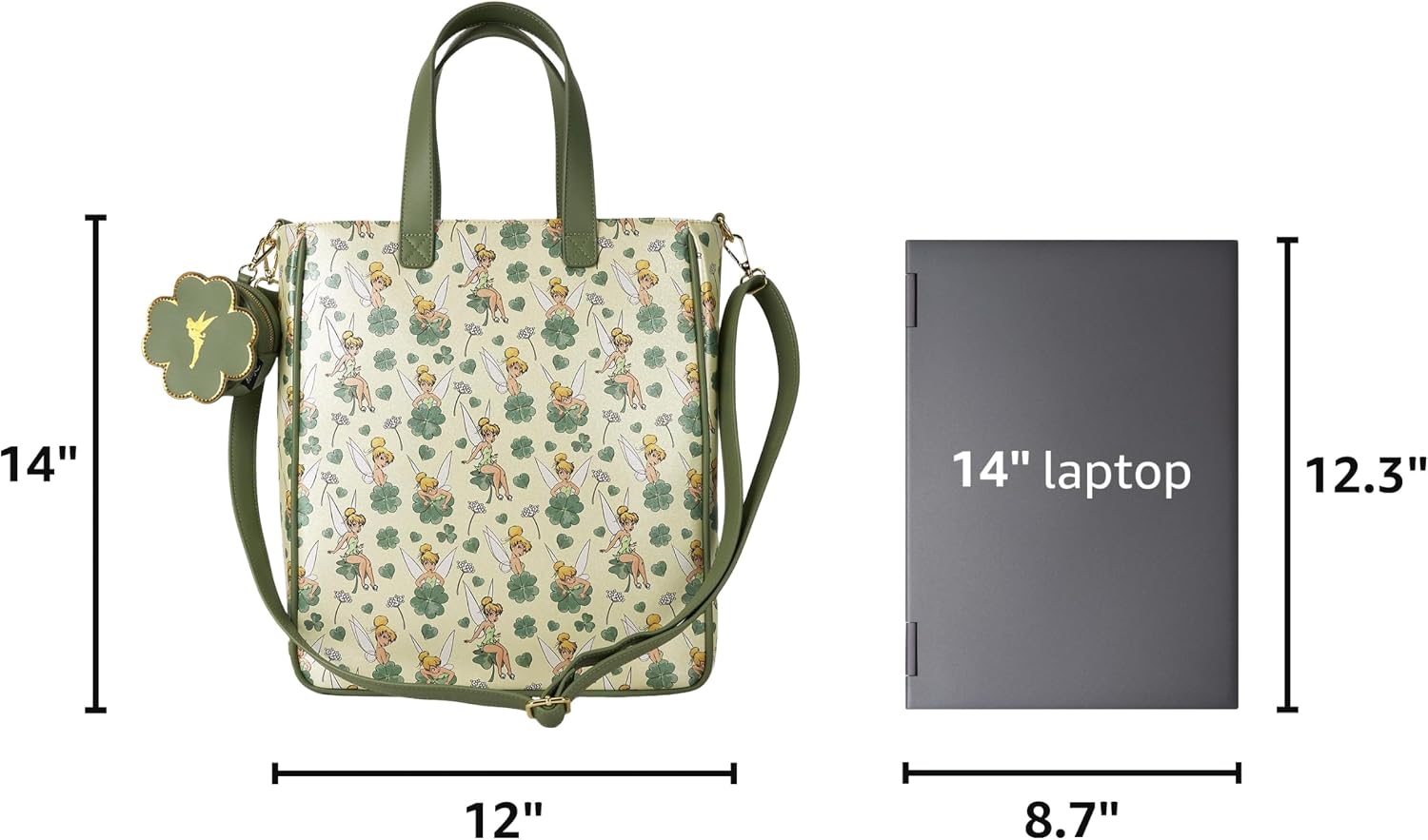 Loungefly Disney Tinker Bell Bolsa Tote de Trébol de 4 Hojas con Bolsa para Monedas