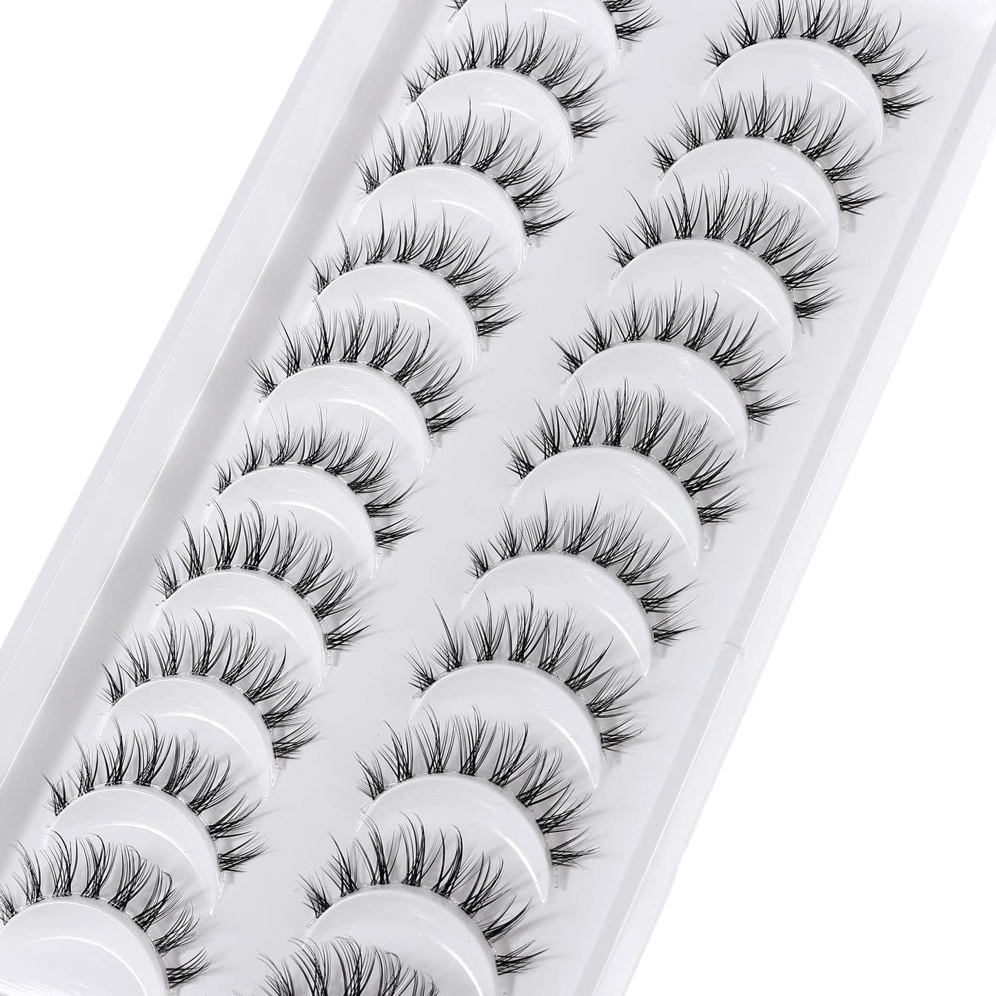 10 Pairs Whispy Lashes 3D Natural False Eyelashes Spiky Fairy Lashes with Clear Band Fake Mink Lashes (Y12)