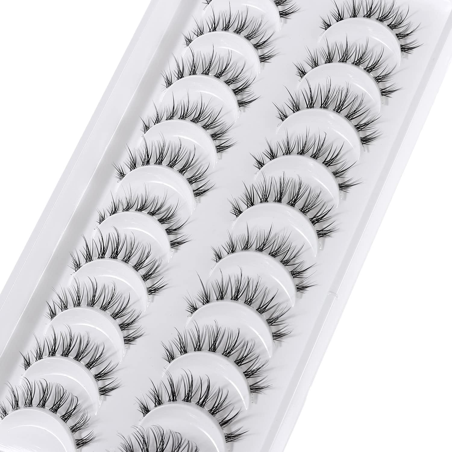 10 Pairs Whispy Lashes 3D Natural False Eyelashes Spiky Fairy Lashes with Clear Band Fake Mink Lashes (Y12)