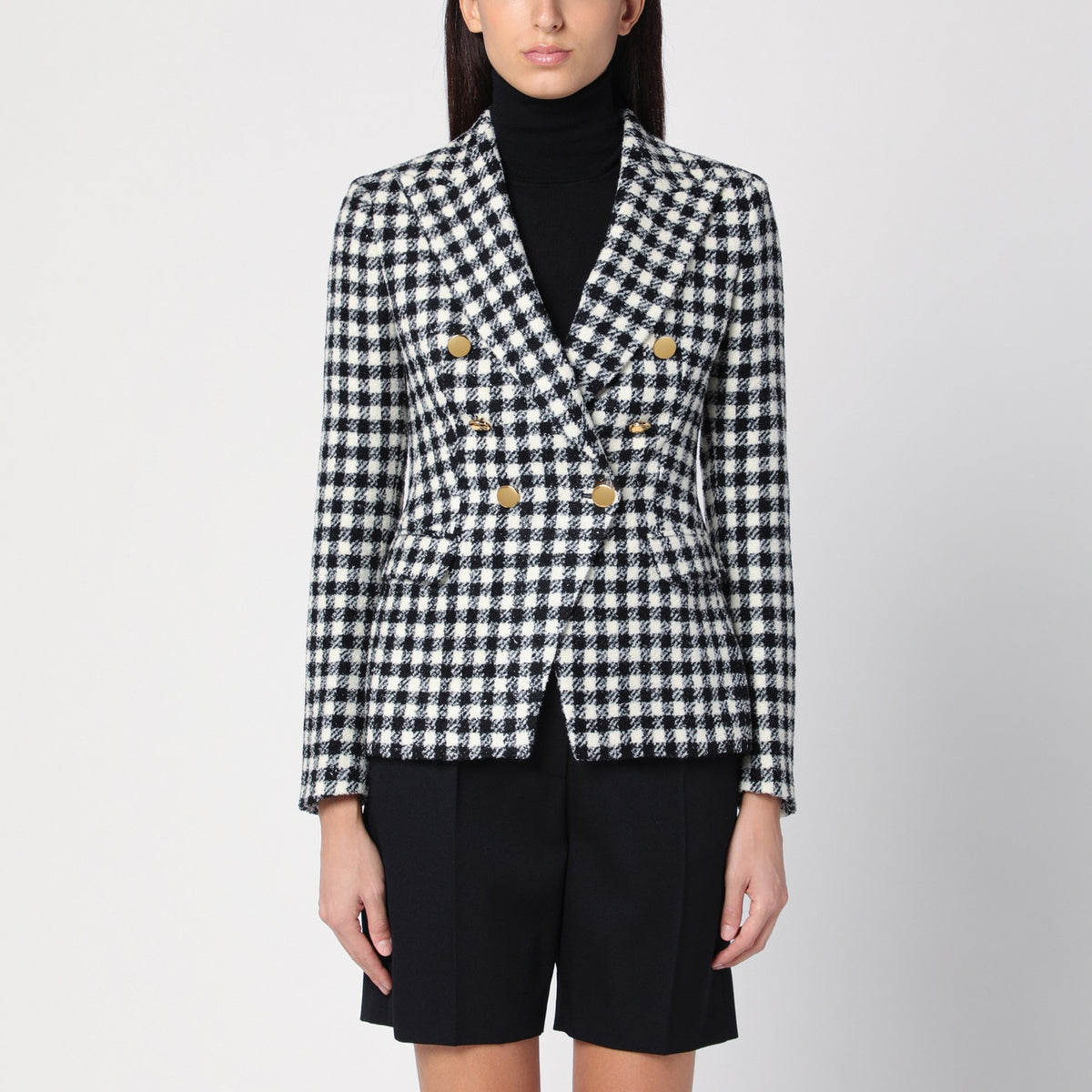 Tagliatore Tagliatore Black/White Double Bestoded Checked Jacket - Image 6