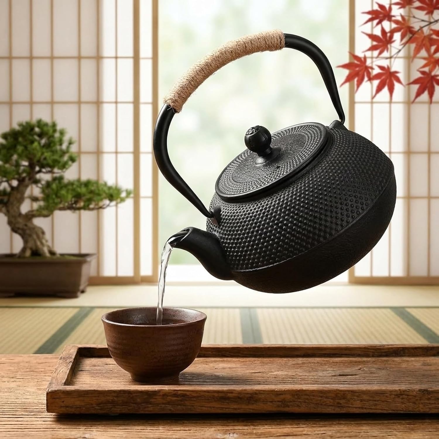 鉄瓶 急須 やかん・ケトル 誘導加熱式・直火対応 茶こし付き 鉄分補給 おしゃれ 伝統工芸品 贈り物（誕生日・結婚・新築・クリスマス） 家庭用・業務用 容量1200ミリリットル 直火可 (1200ML,A)