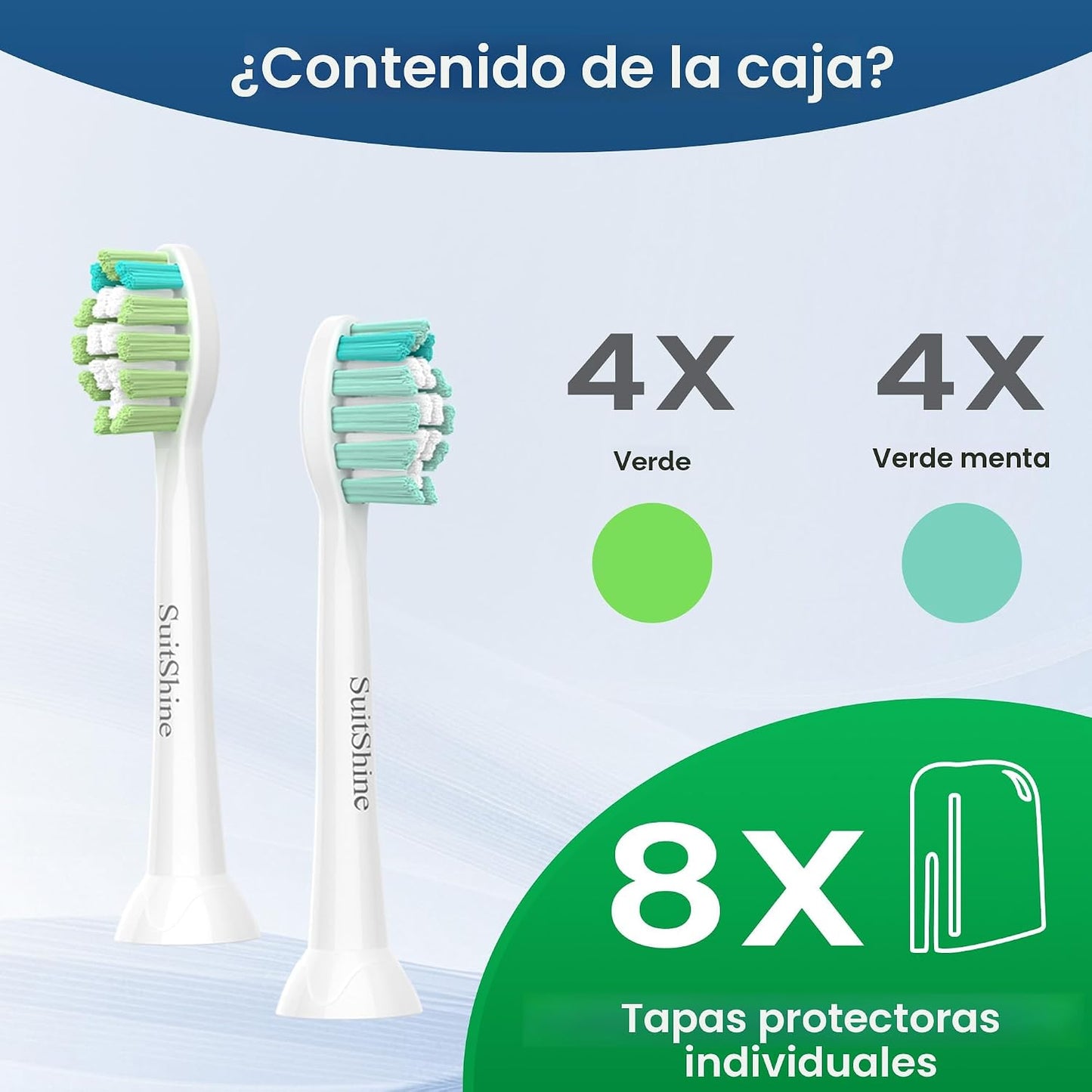SuitShine Cabezales de repuesto para cepillos de dientes compatibles con Philips Sonicare y más mangos de clic, paquete de 8 unidades, color blanco