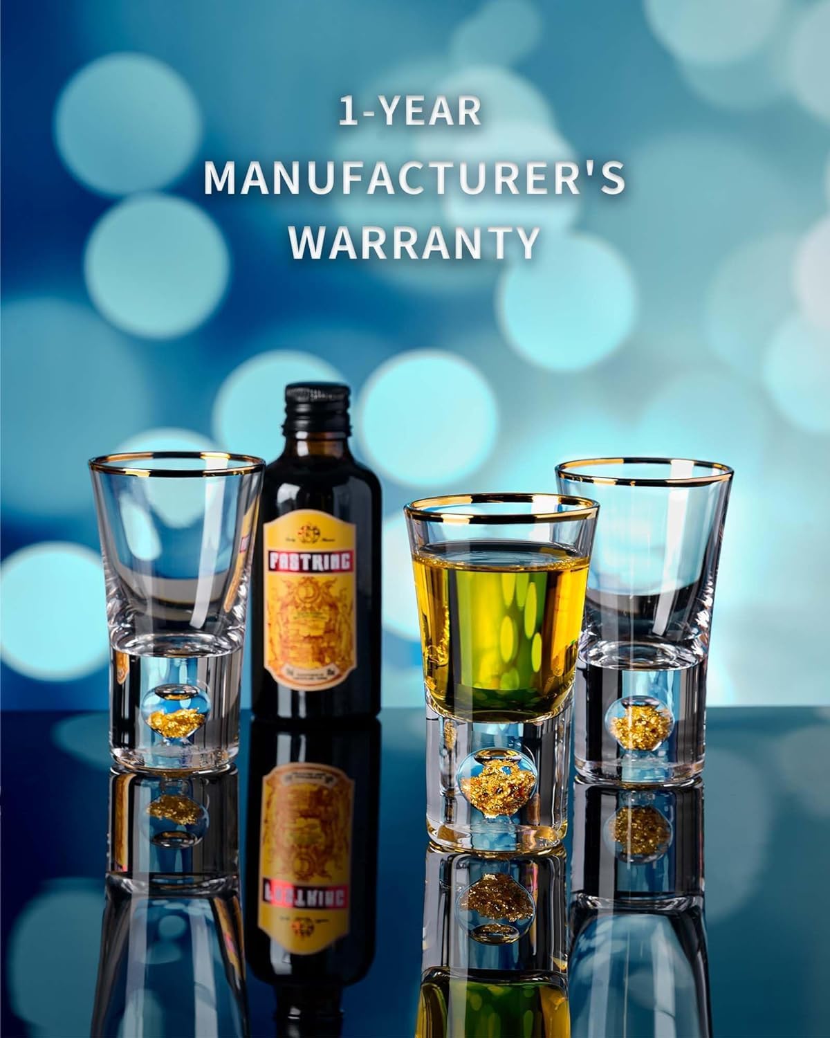【morningplace】Crystal Shot Glass Heavy Base with 4K Gold Foil Flakes Heat Resistant Cup Gift Tequila Espresso Party (Set of 6)