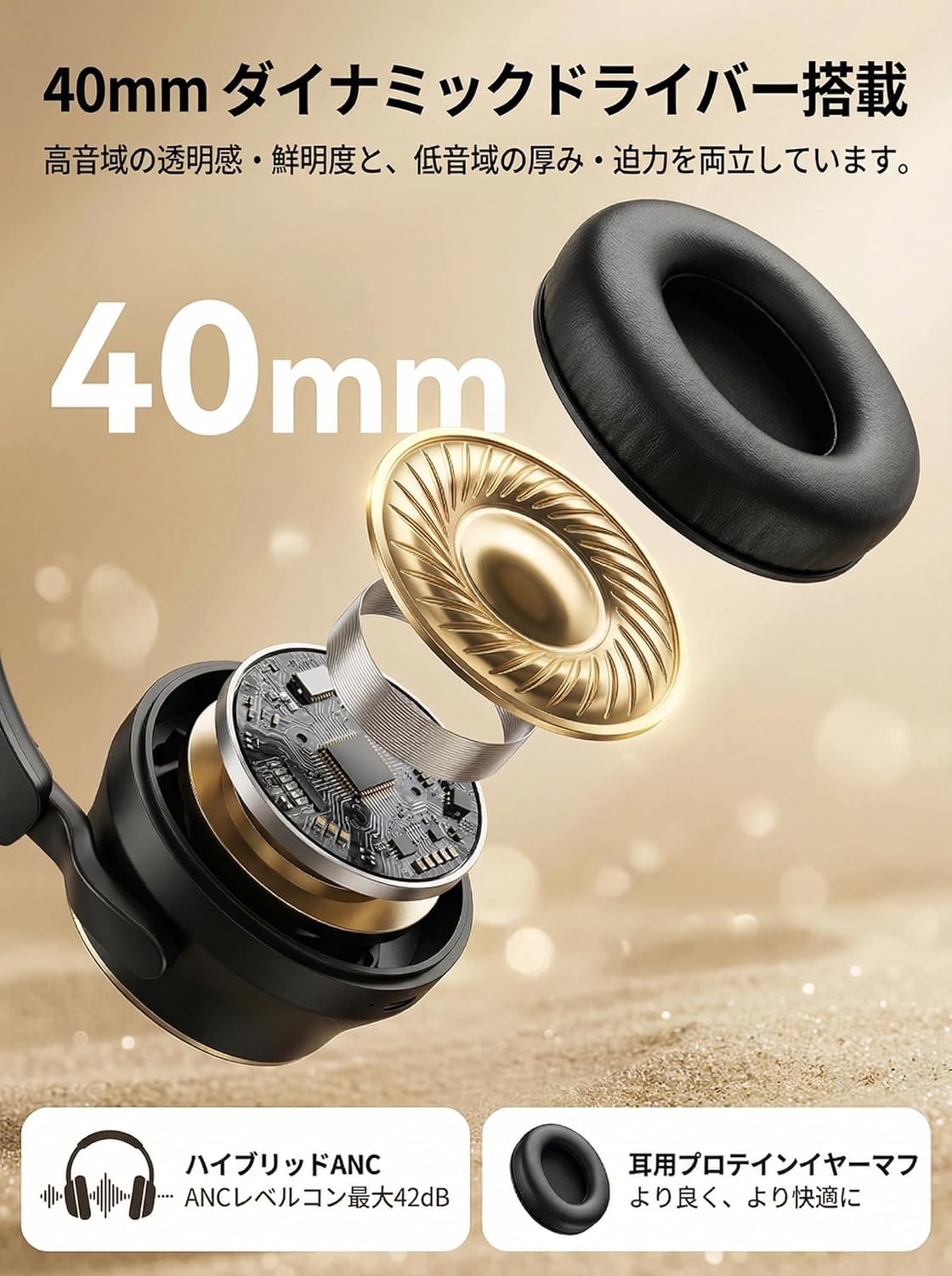 Bluetooth Headphones, 2026 New Bluetooth 5.4, Wireless Headphones, Active Noise Canceling (ANC), Up to 50 Hours Playback, Supports TF Card, Wired & Wireless, 1.6 inch (40 mm) Driver, Hi-Fi Sound