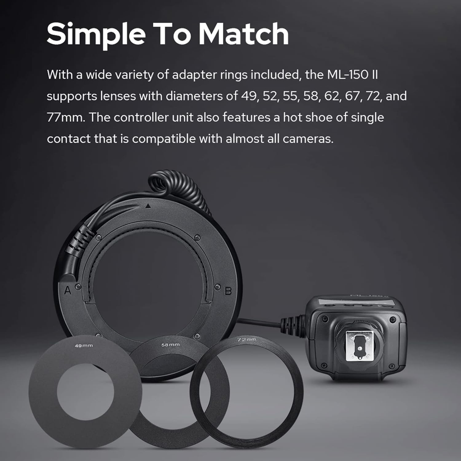 Godox ML-150II Macro LED Ring Flash Speedlite Macro LED Ring Flash Speedlite Macro LED Ring Flash Speedlite Compatible with Sony Canon Nikon Fuji Olympus Panasonic DSLR Camera