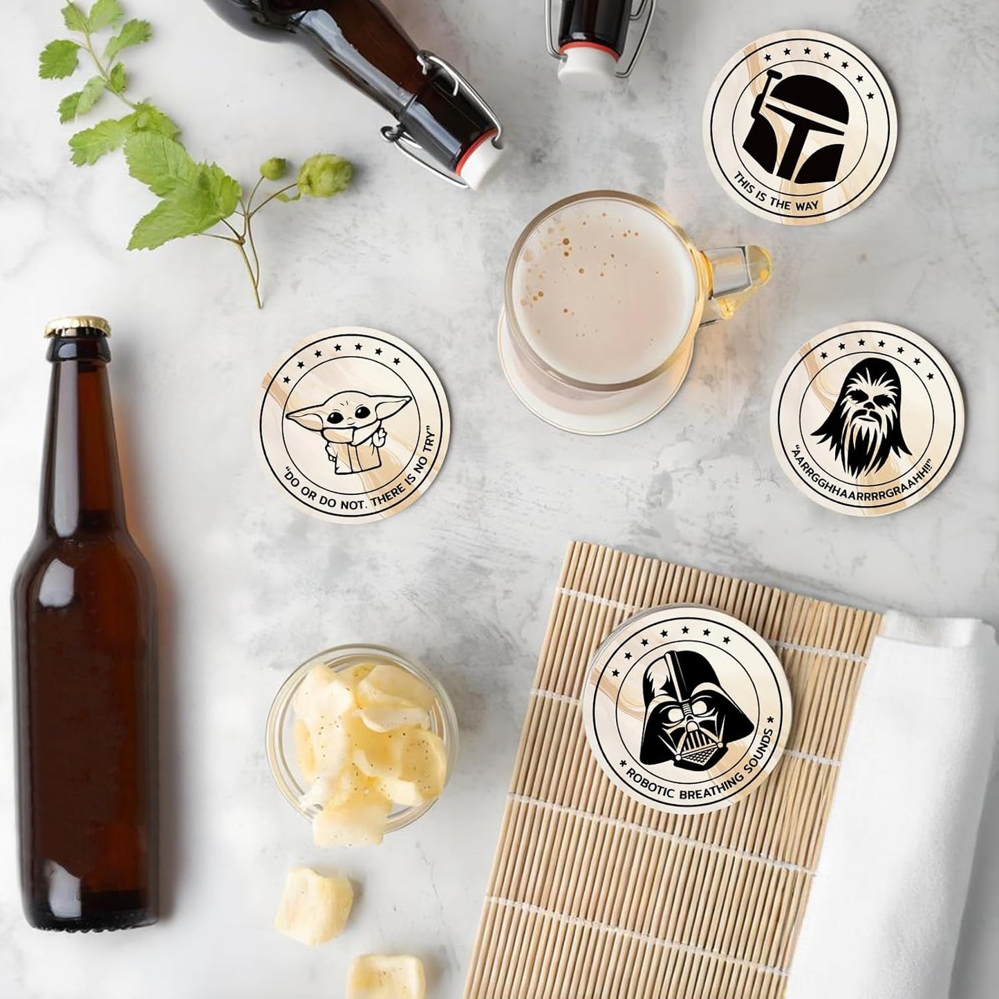 6 posavasos de corcho de Wars para bebidas, posavasos de corcho para bebidas con portavasos, divertida decoración de cocina, adecuados para mesa de café y bar, regalos temáticos de guerras para