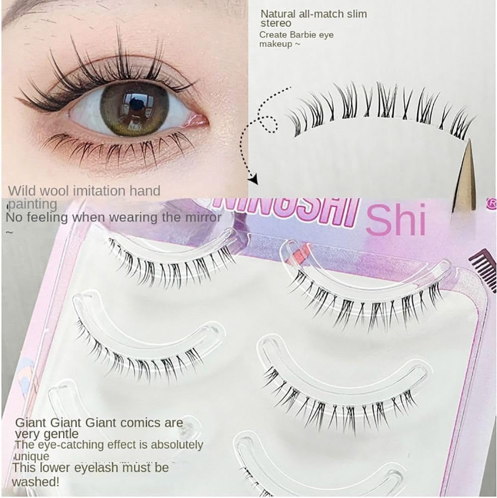 5 Pairs Korean Lower Eyelashes 3D Natural Look Comic Eyelashes with Soft Transparent Band Tie Short Lower Eyelashes Cosplay Anime Eyelashes Little Devil Eyelashes Beauty Eye Extension Tool