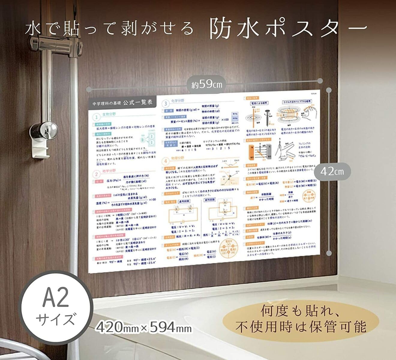 Junior High Science Math (Plane, Solid) Set for Middle School Students - Bath Poster, Study Poster A2 (60×42cm) Easy to Read and Understand, Made in Japan, Waterproof - Notelife