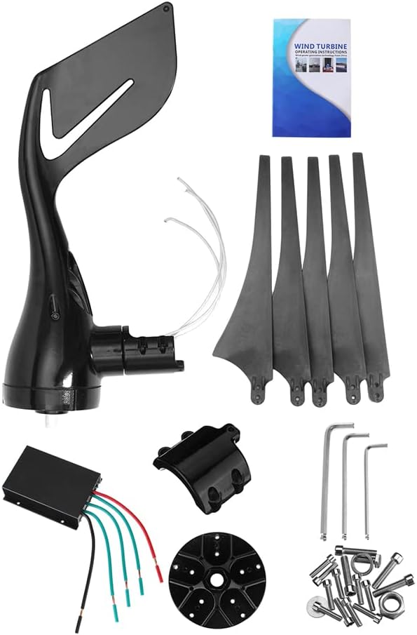 風力タービン、5枚羽根フリーエナジー風車風力発電機、コントローラー付き風力タービン発電機、家庭、屋外キャンプ用、ホワイト、12V(ブラック12V)