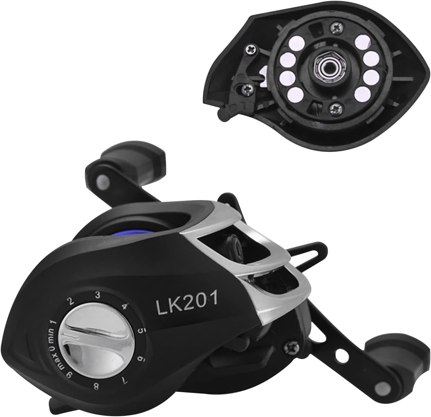 Bait Reel, Saltwater Fishing, Freshwater Fishing, Magnetic Brake, 7.2:1 Gear Ratio, 17+1BB, Maximum Drag Force, 17.6 lbs (8 kg), Bass Fishing, Fishing Reel, Lightweight, Left/Right Handle (Left