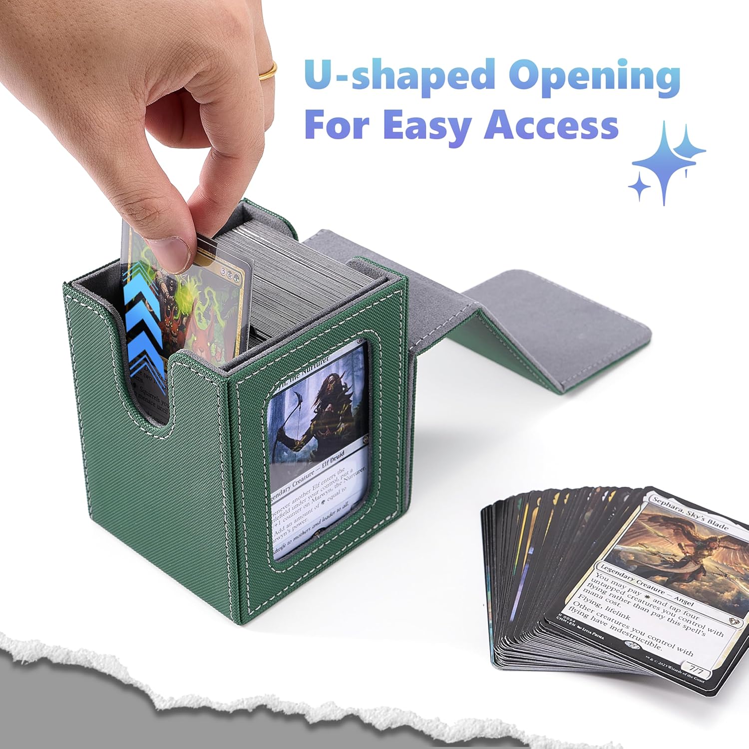 Venssu Deck Case Trading Card Case Card Display Window for 100 Cards Double and Triple Sleeve Compatible Vertical Storage with 2 Dividers and 1 Top Loader Made of Leather (Dragon)