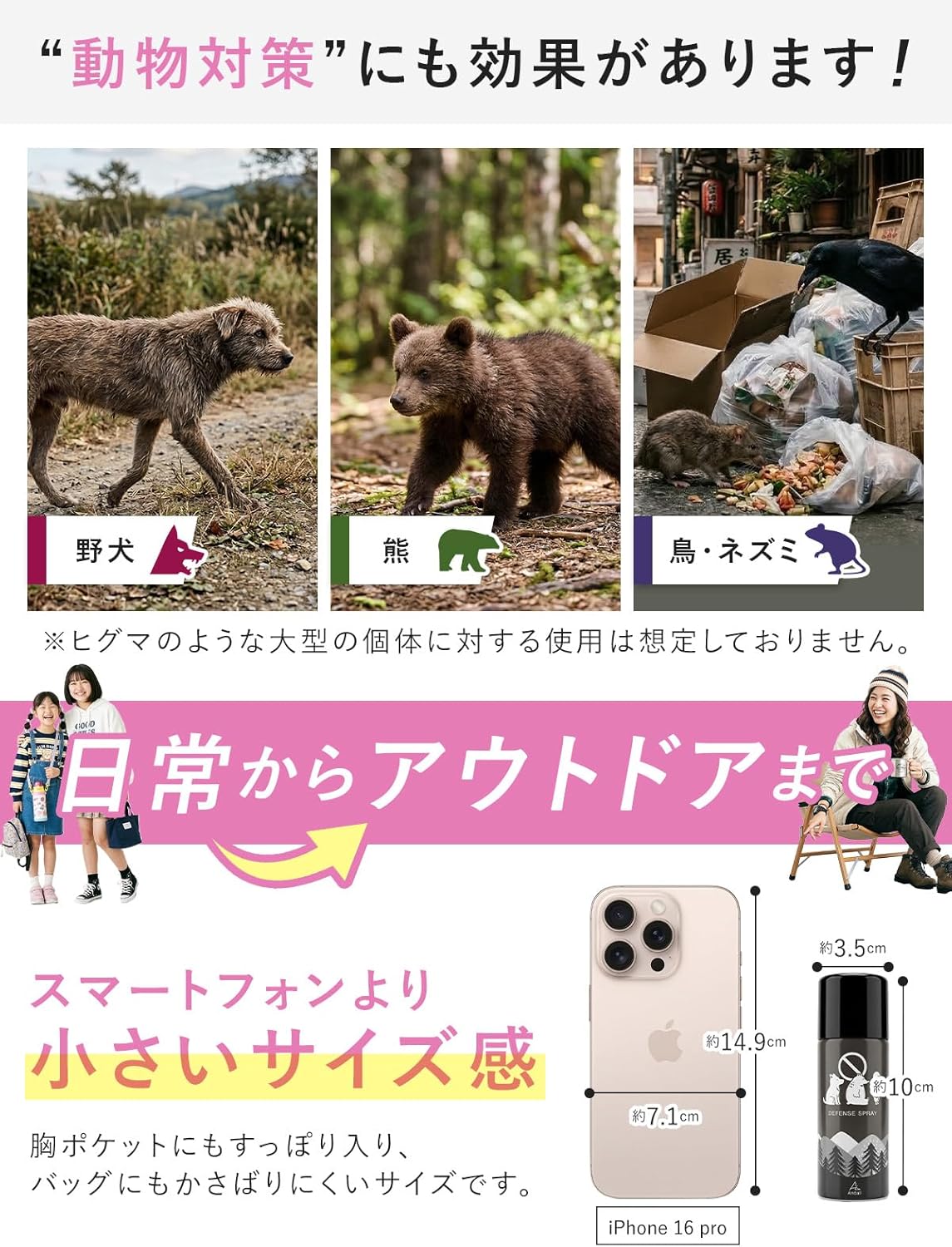 Andall Security Spray, Made in Japan, Compact, Repels with Wasabi Ingredients. Andal Self Defense Spray, Bear Repellent, Wild Dogs, Small Security Goods, Women, Portable, Powerful Spraying, Night Road