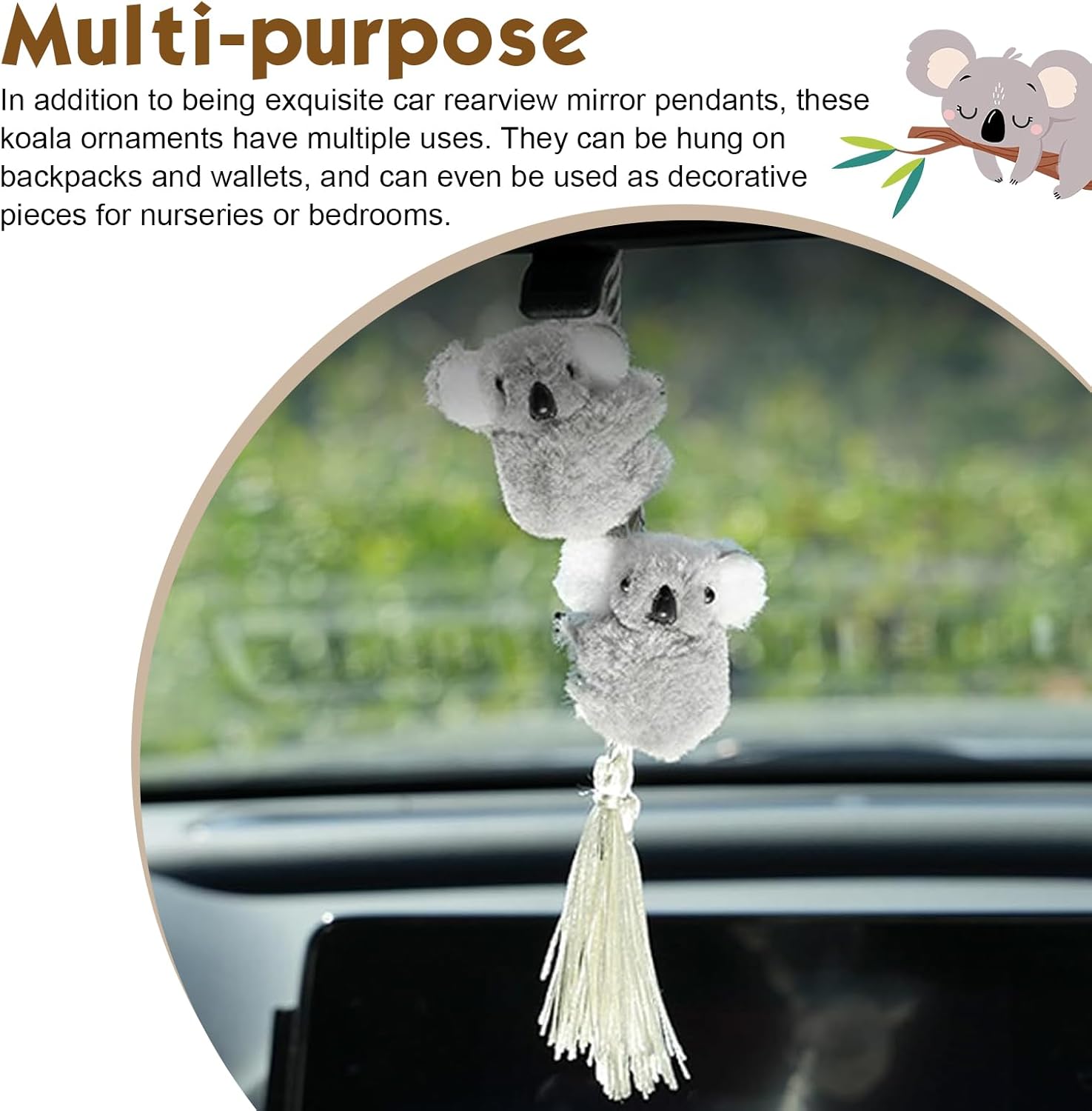 Lindo adorno colgante de koala oscilante, colgante de espejo retrovisor interior de koala de felpa, divertida decoración colgante de automóvil, regalos encantadores para mujeres y hombres