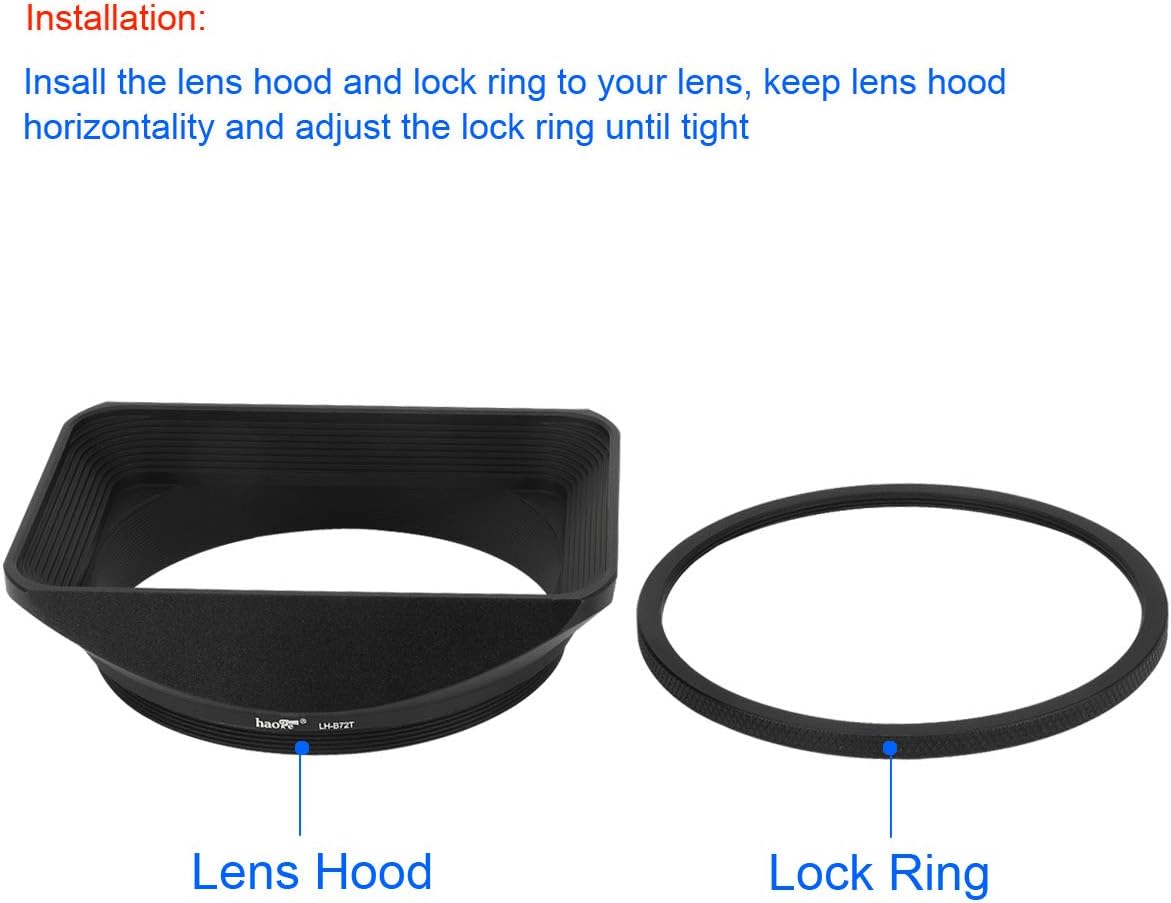 Haoge 72mm Square Metal Screw-in Mount Lens Hood Shade with Cap for Canon Nikon Sony Leica Leitz Carl Zeiss Voigtlander Nikkor Panasonic Fujifilm Olympus Lens and Other 72mm Filter Thread Lenses