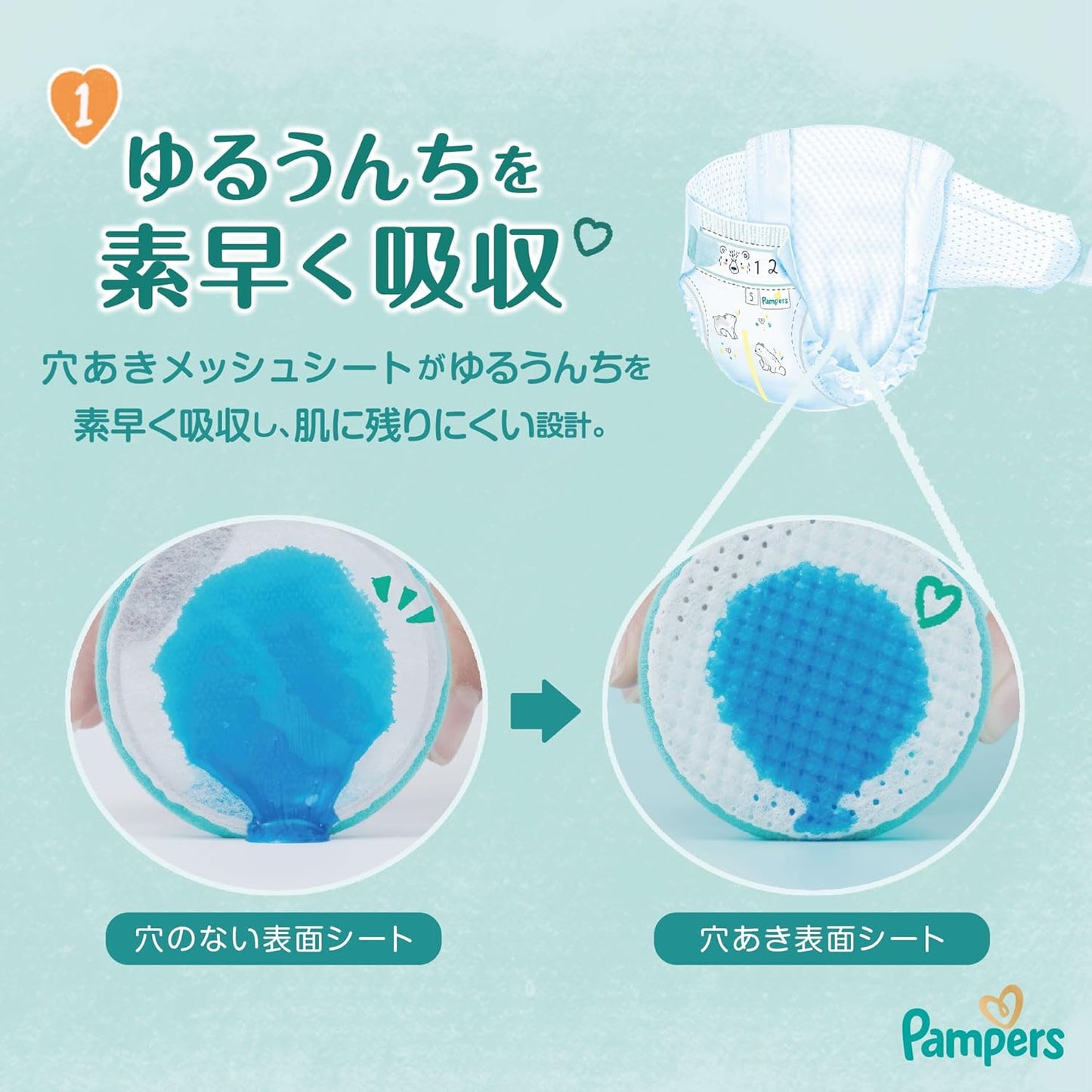 Pampers Tape, Newborn Size, Diapers, First Skin (Up to 11.0 lbs (5 kg), 60 Sheets