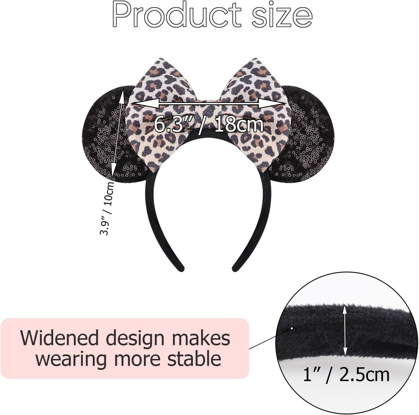 AQOKKA Mouse Ears Headband with Bow and Minnie Ears Hair Accessories for Women Girls Birthday Party Decoration