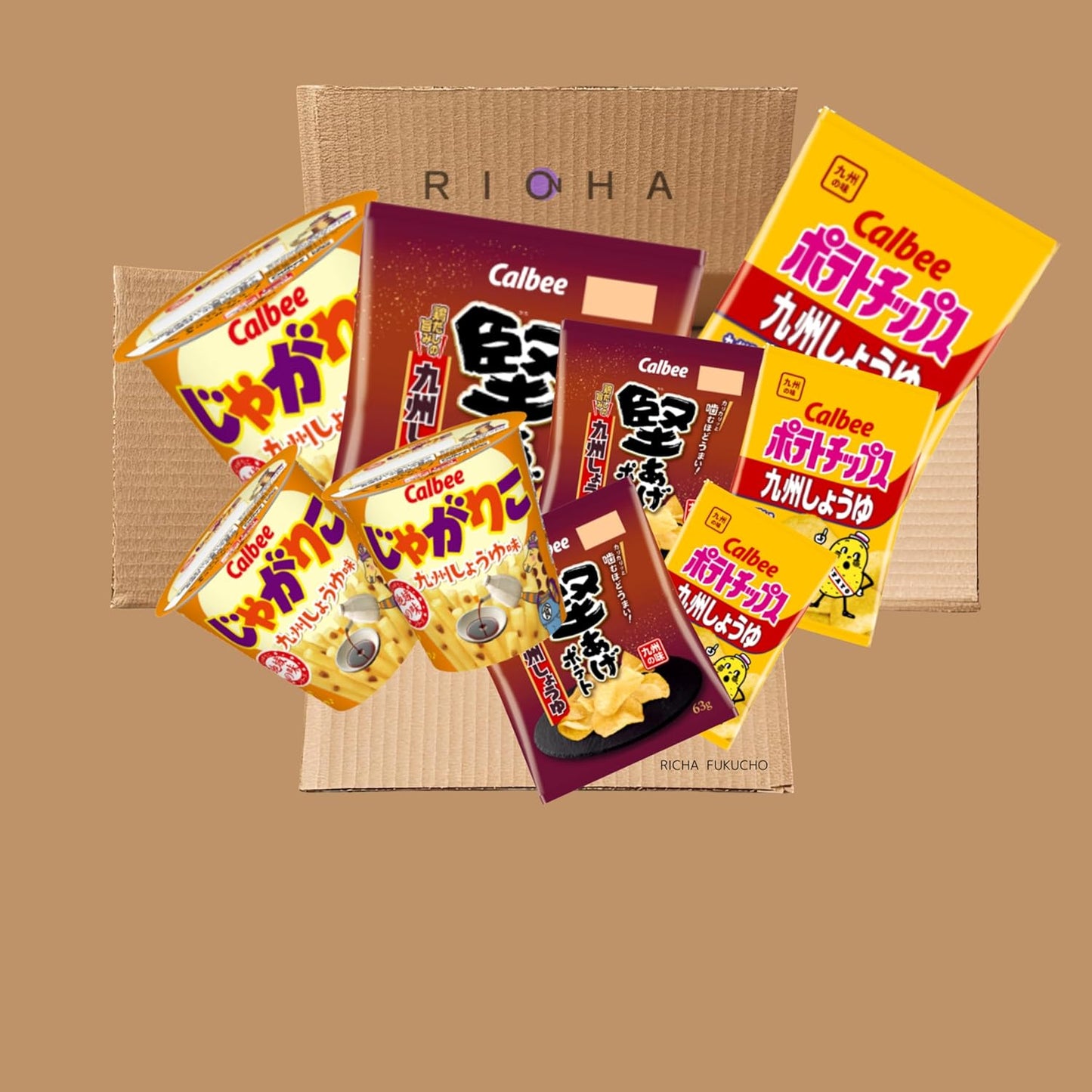 Potato Chips Kyushu Soy Sauce 53g x 3, Firm Fried Potato Kyushu Soy Sauce 63g x 3, Jagarico Kyushu Soy Sauce x 3, Total 9 Pieces Set FK