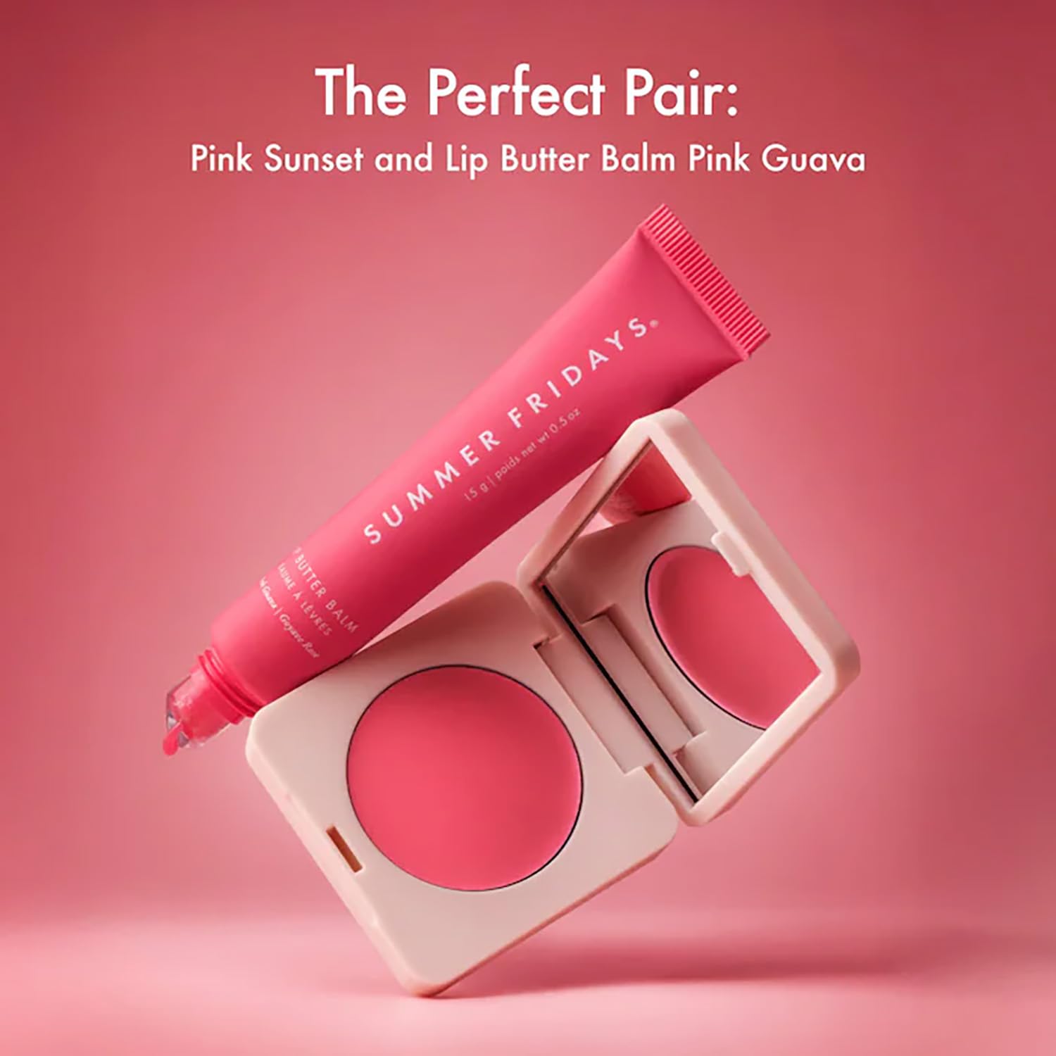 Summer Fridays Blush Butter Balm - Skincare-Infused Hydrating Cream Blush with Hyaluronic Acid, Ceramides, & Shea Butter for a Dewy Flush of Color - Cheek and Lip Tint - Pink Sunset (0.14 Oz)