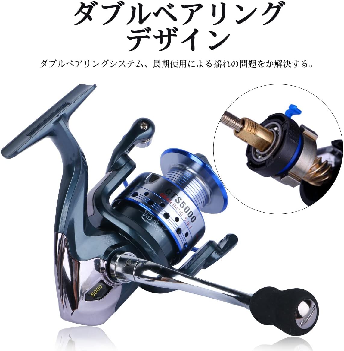 HappyLife Spinning Reel, High Stability, Amazing Drag Force, Lint Prevention, Maximum Drag Force, 55.1 lbs (25 kg), Left and Right Interchangeable Handle, Gear Ratio: 4.7:1/5.5:1, Far-throwing,