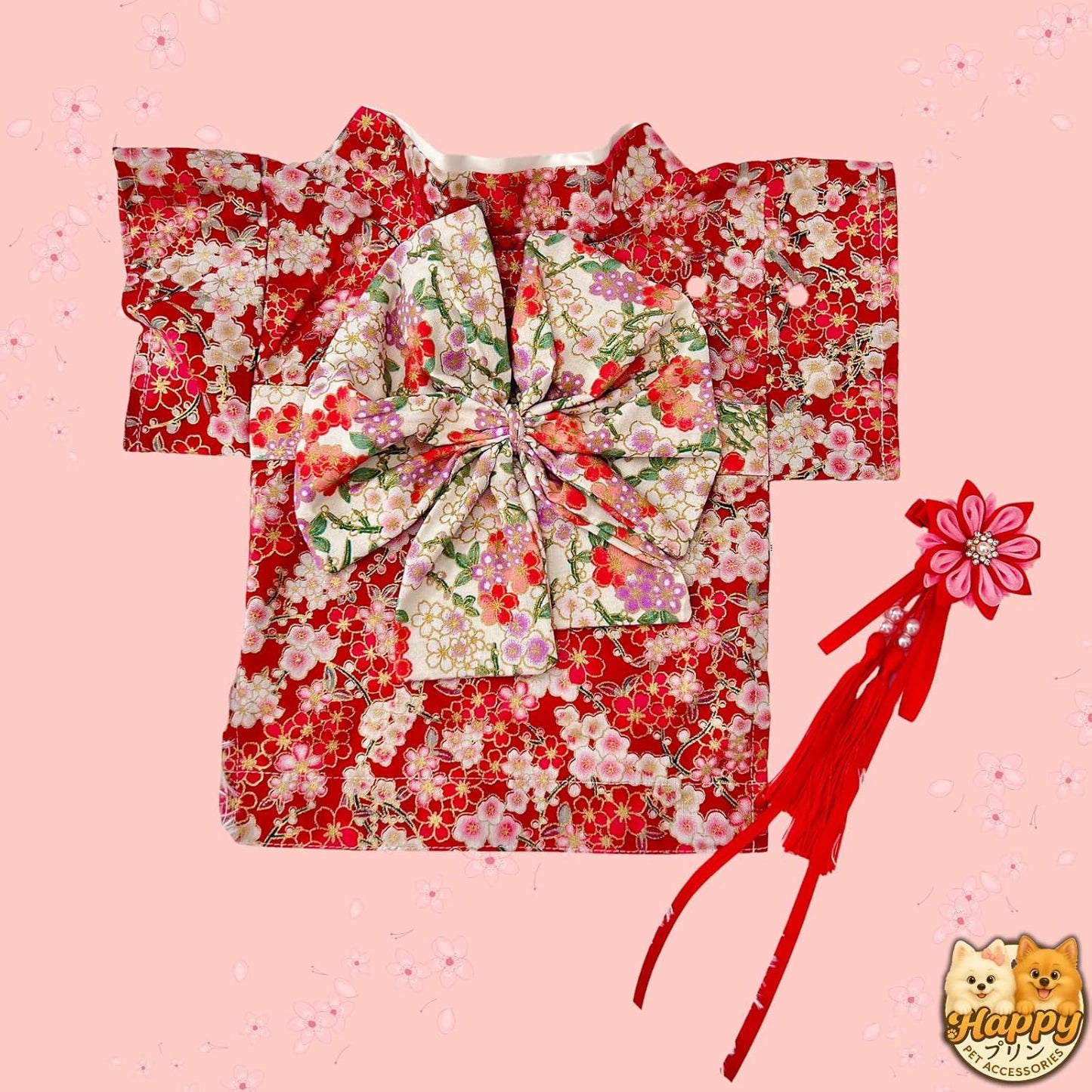 [For Dogs and Cats] Japanese-style Kimono Set in Choose Color | Breathable Cotton Material & Hair Accessories Included | Cute Pet Clothes, Kimono Outfit for Small Dogs and Cats, Festivals, Tanabata