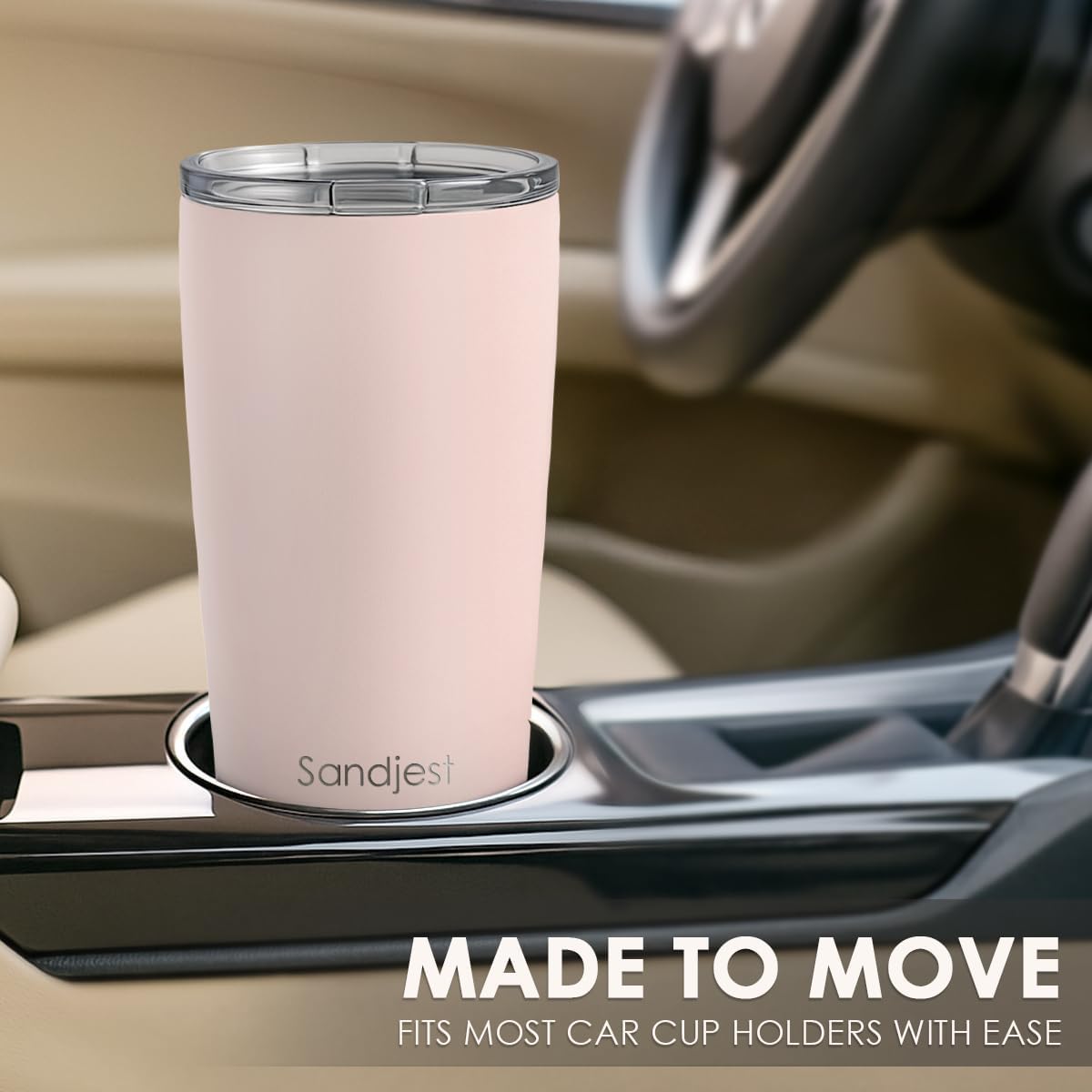 SANDJEST Vaso de acero inoxidable de 20 onzas, taza aislada al vacío de doble pared con tapa, taza de café de viaje para mujeres, niñas, amigos, hermanas, cumpleaños, Navidad (rosa pálido)