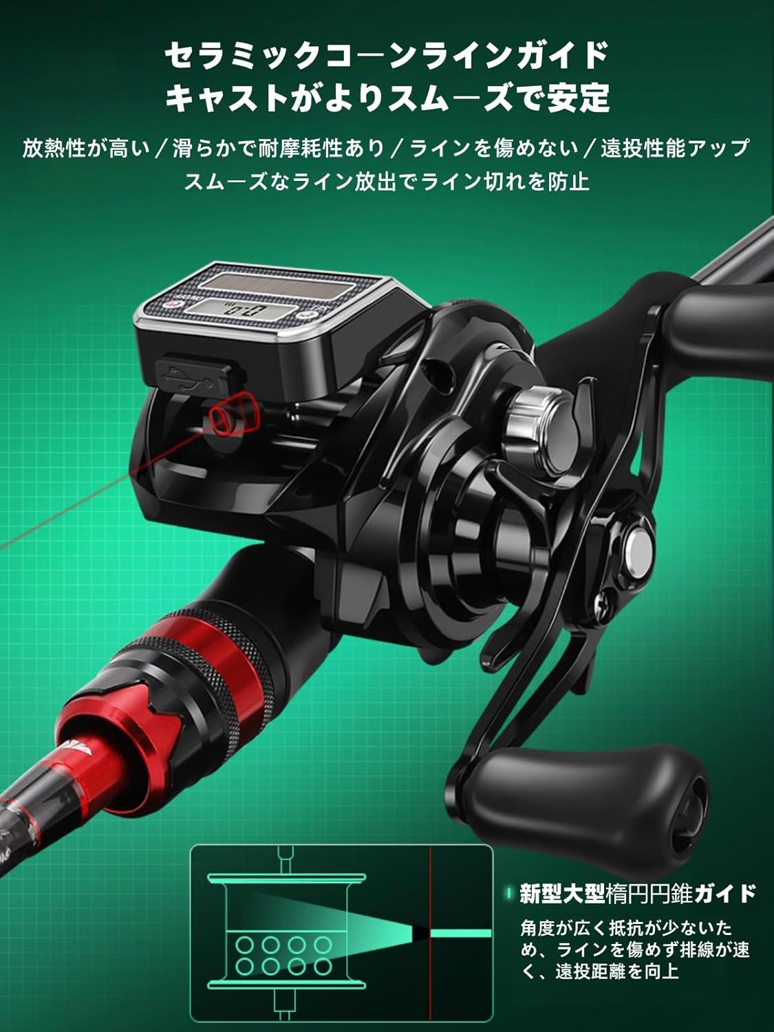 Baitcasting Reel, Electric Reel, Easy to Use for Maximum Drag Saltwater Fishing, 10 Speed Strong Magnetic Brake, Super Lug Force, Ideal for Wild Fishing and Saltwater Fishing, Long Range Raft Fishing