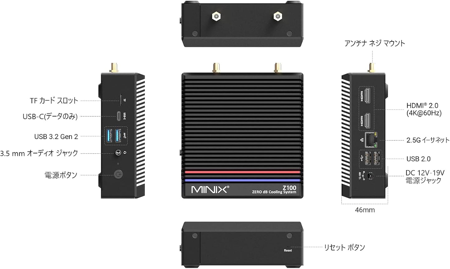 MINIX NEO Z100-0dB Fanless Mini PC, Intel Alder Lake N100, Latest 12th Generation Small PC, Up to 3.40 GHz, 16GB DDR4, 512GB M.2 PCIe Gen3 x 4 NVMe SSD, Windows 11 Pro, Mini Computer, Ultra