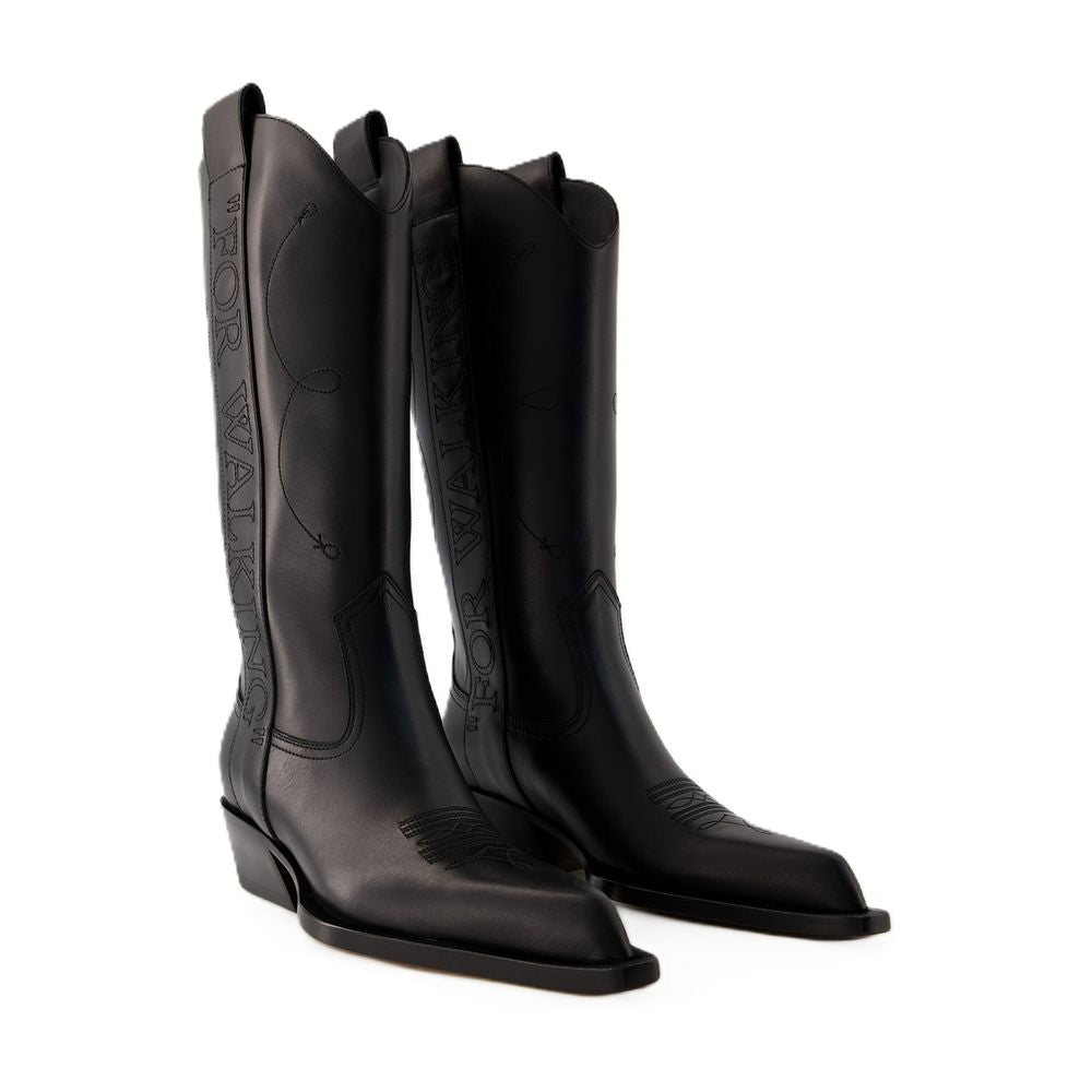 Off For Walking Boots Off White Leather Black - Image 6