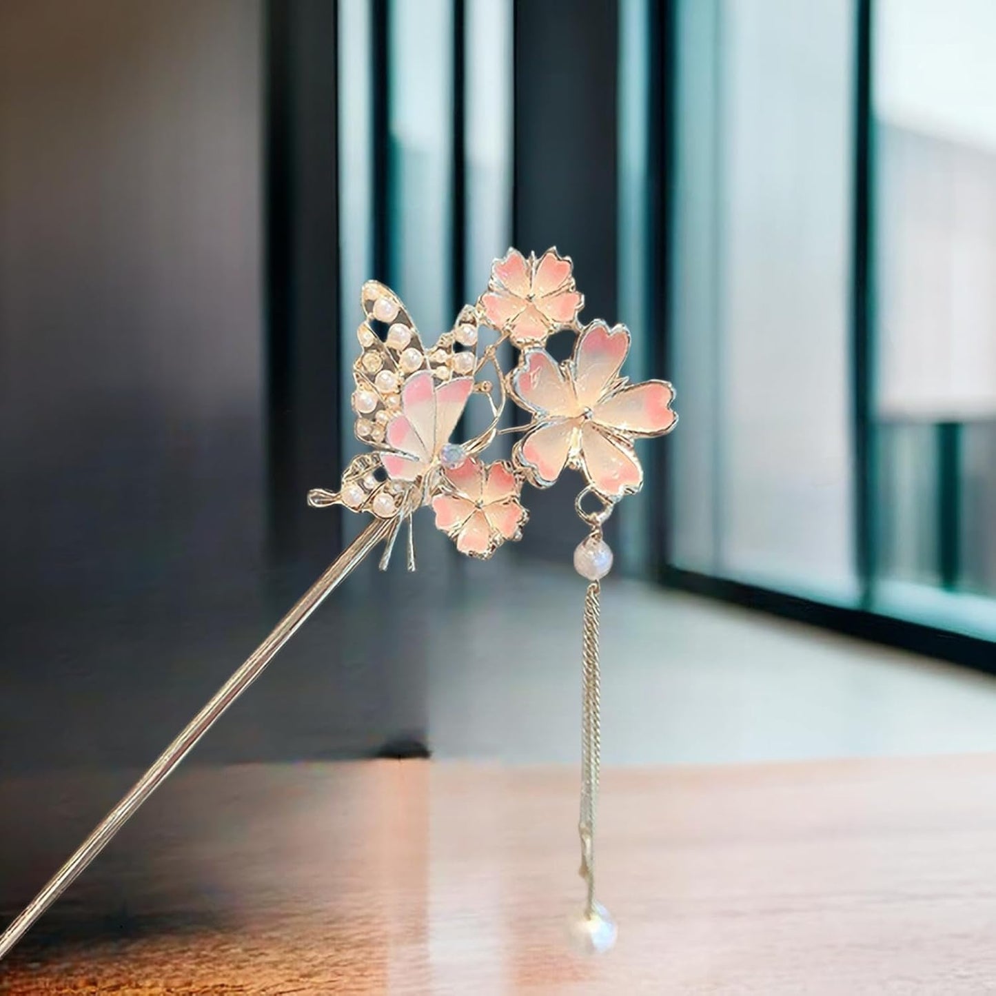 EZ PEACH Cherry Blossom Flower Pearl Hairpin Hair Clip Bangs Hair Closure Kimono Kimono Hair Accessory (Cherry Blossom 02)