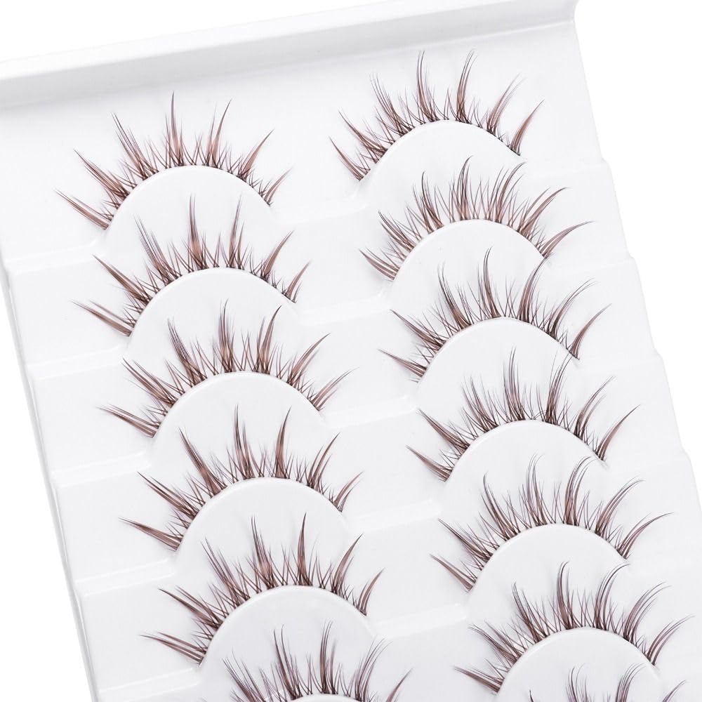 10 Pairs Brown Eyelashes Clear Band Brown Cartoon Eyelashes Japanese Anime Cosplay Brown Eyelashes Asian False Eyelashes Looks Natural Like Individual Cluster