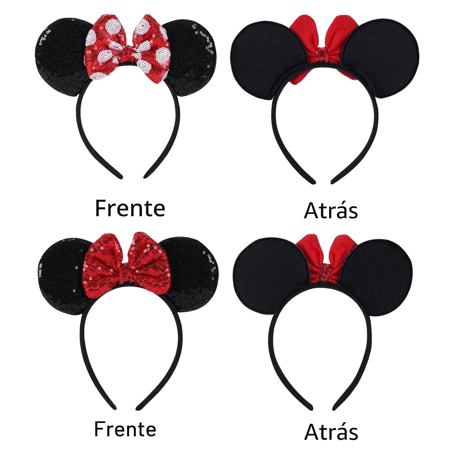 2 piezas de diademas con orejas de ratón y lentejuelas rojas, diademas con arcos brillantes, una adición perfecta a tus accesorios esenciales de viaje para mujeres, niñas, decoración de