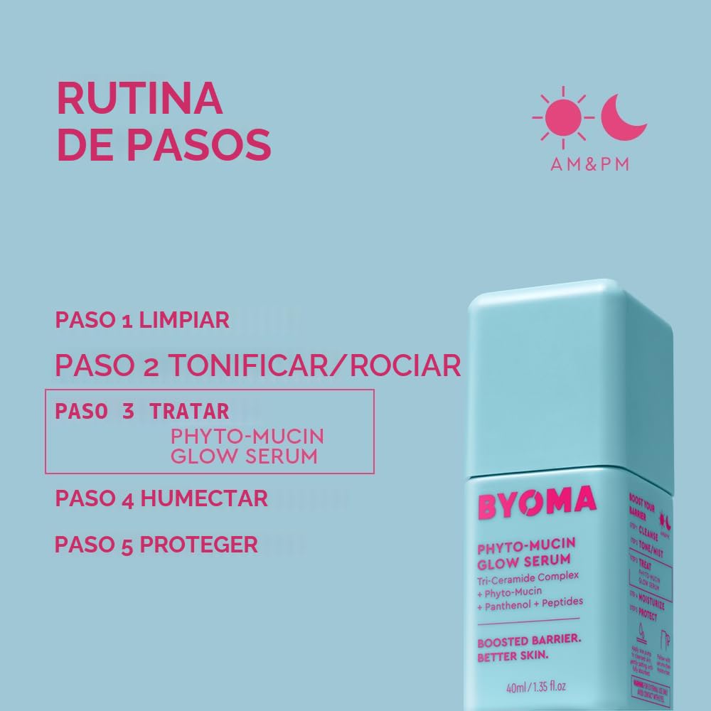 BYOMA Phyto-Mucin Glow Serum – Suero facial de mucina para piel de cristal – Rellena, prepara e hidrata – Primer impecable y base de maquillaje – Fortalece la barrera de la piel – 1.35 fl oz
