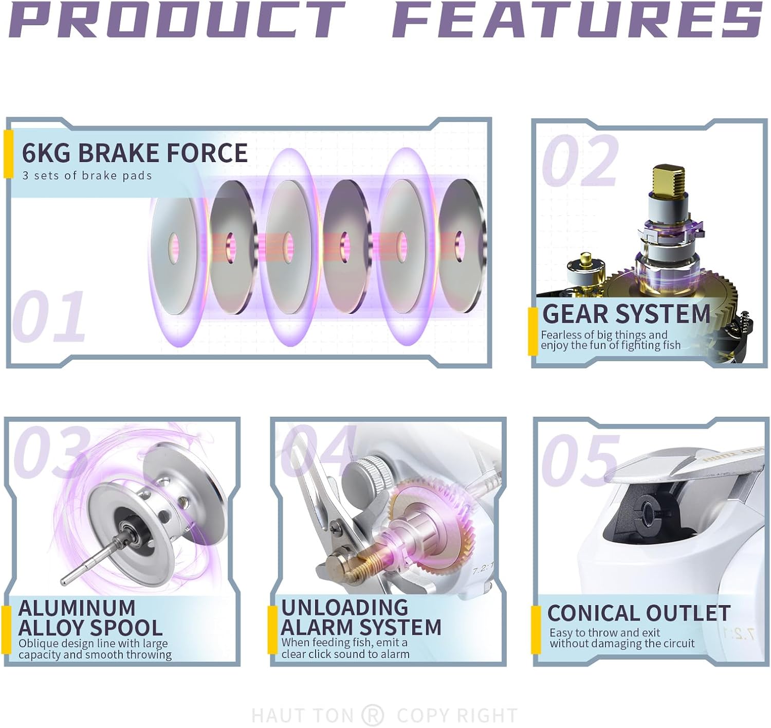 HAUT TON ET Bait Reel, 4+1 Ball Bearing 7.2:1 Gear Ratio, 7kg Drag System for Trout Baitcasting Reel Fishing