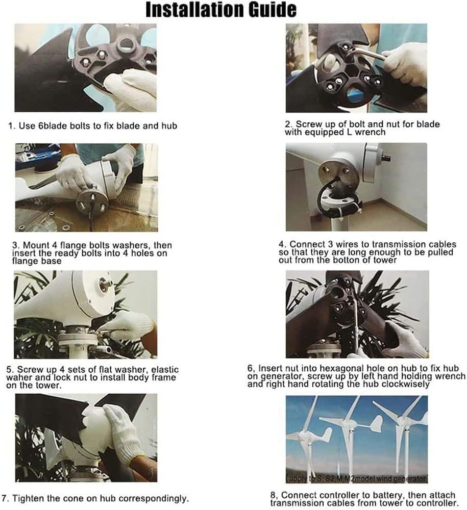 風力タービン、6ブレード+コントローラー風力タービン 水平ホーム風力発電機 パワー風車 エネルギータービン 充電、12V (24V)
