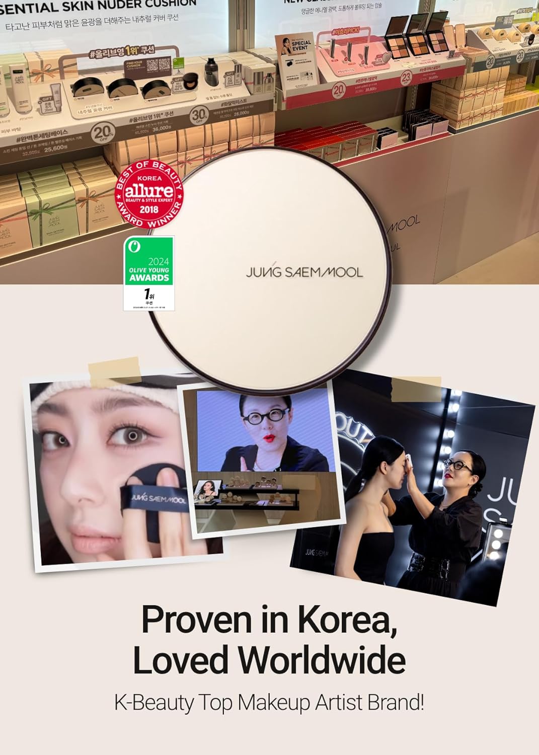JUNG SAEM MOOL Japan Official Skin Nudor Cushion Refill Included SPF 50+/PA+++ (Light) [JUNGSAEMMOOL] (Cushion Foundation Makeup Base Makeup Korean Cosmetics)
