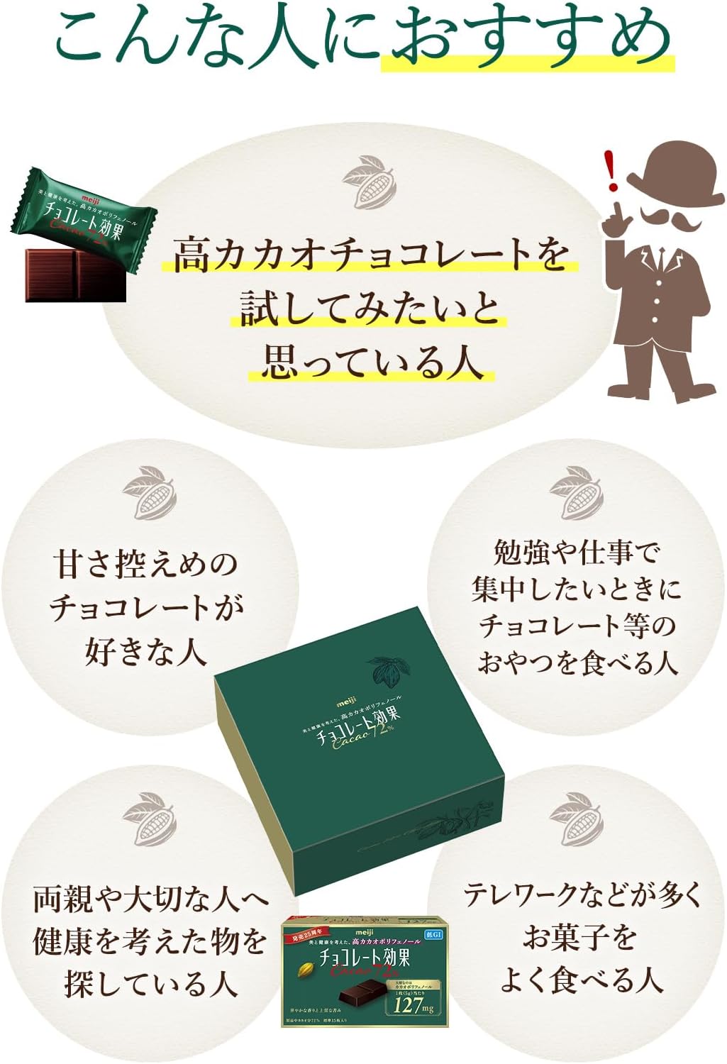 Meiji Chocolate Kouka Chocolate Bars, Cacao 72%, Large Box, 2.2 lbs (1 kg)