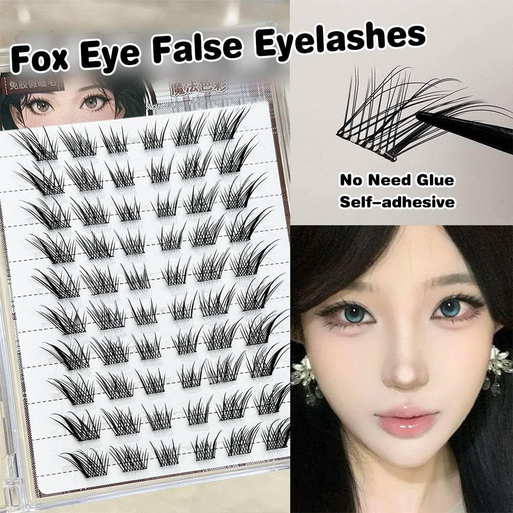 No Glue Foxeye Effect Fluffy False Eyelashes Reusable Self Adhesive Eyelash Cluster Thick Wings DIY Eyelash Extensions Individual Eyelashes Daily Use