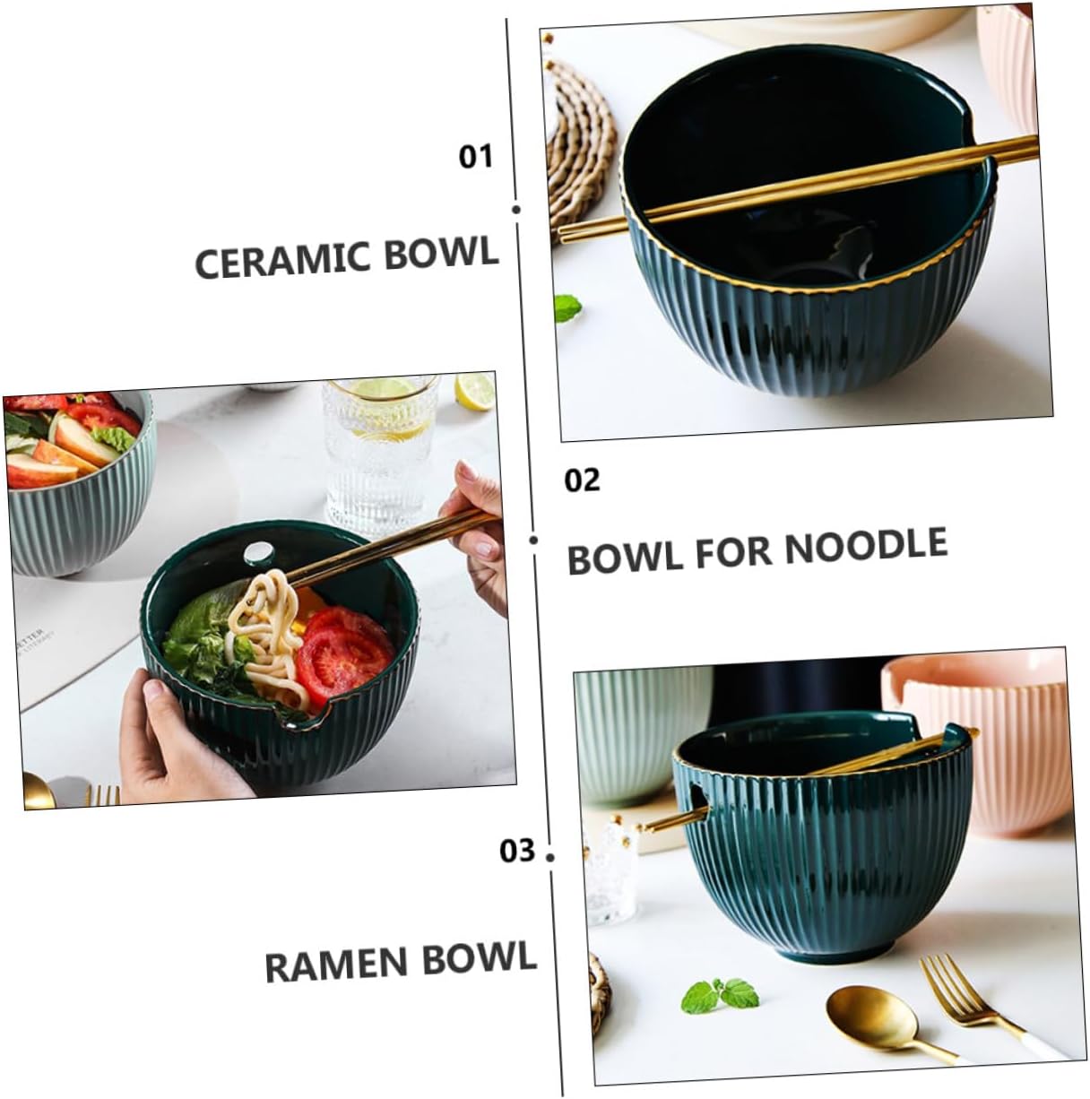 WEKADRIN 即席麺対応セラミックラーメンボウル 中 多用途使用可能 スープ うどん ラーメンに 素材製で箸収納設計 食卓やビュッフェに適用